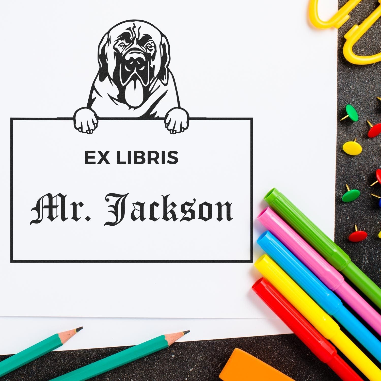 Mastiff Personalized Puppy Ex Libris Label Stamp - Engineer Seal Stamps