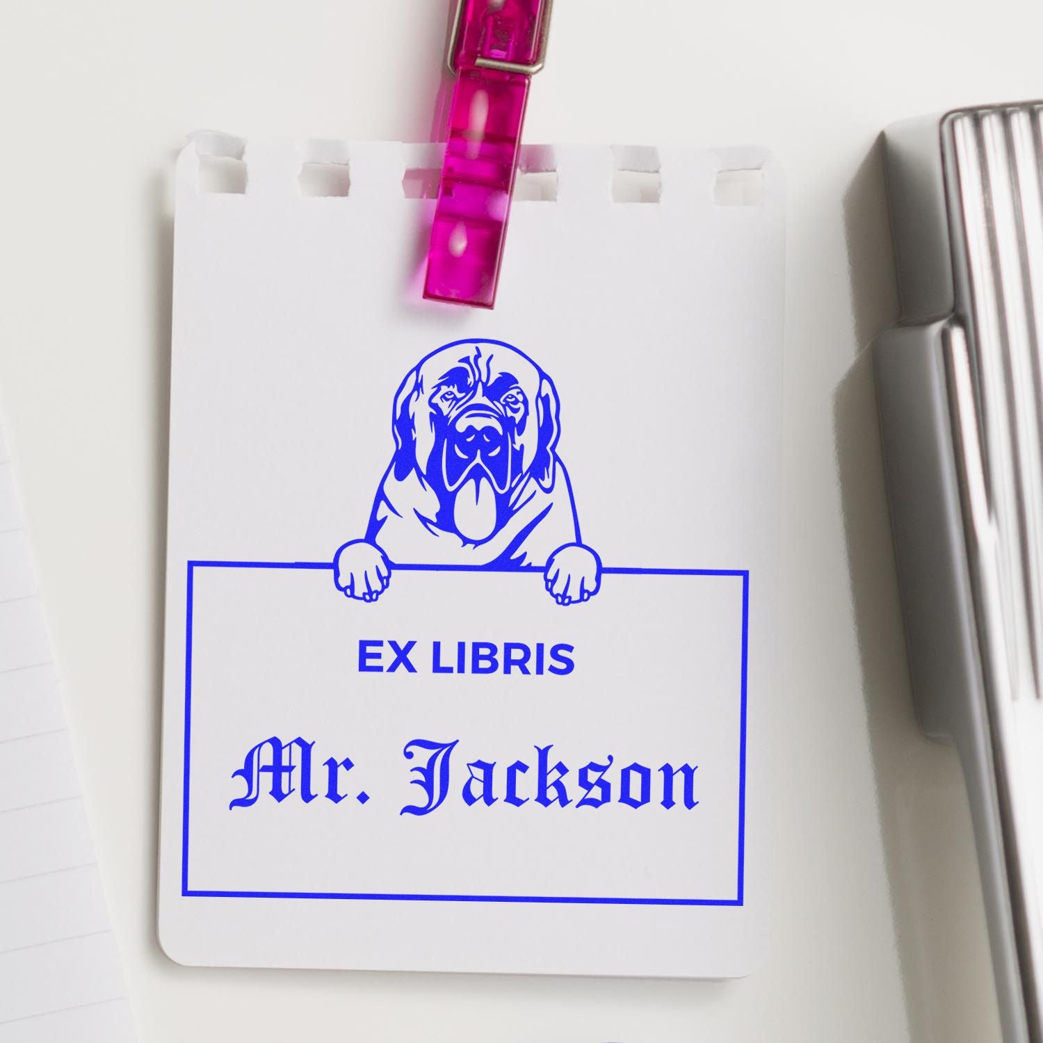 Mastiff Personalized Puppy Ex Libris Label Stamp - Engineer Seal Stamps