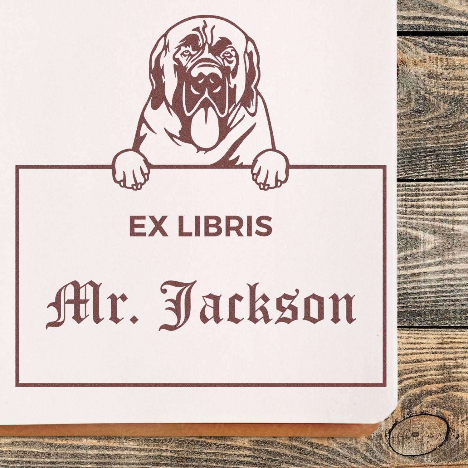 Personalizable Ex Libris Library Book Stamp with Mastiffs - Engineer Seal Stamps