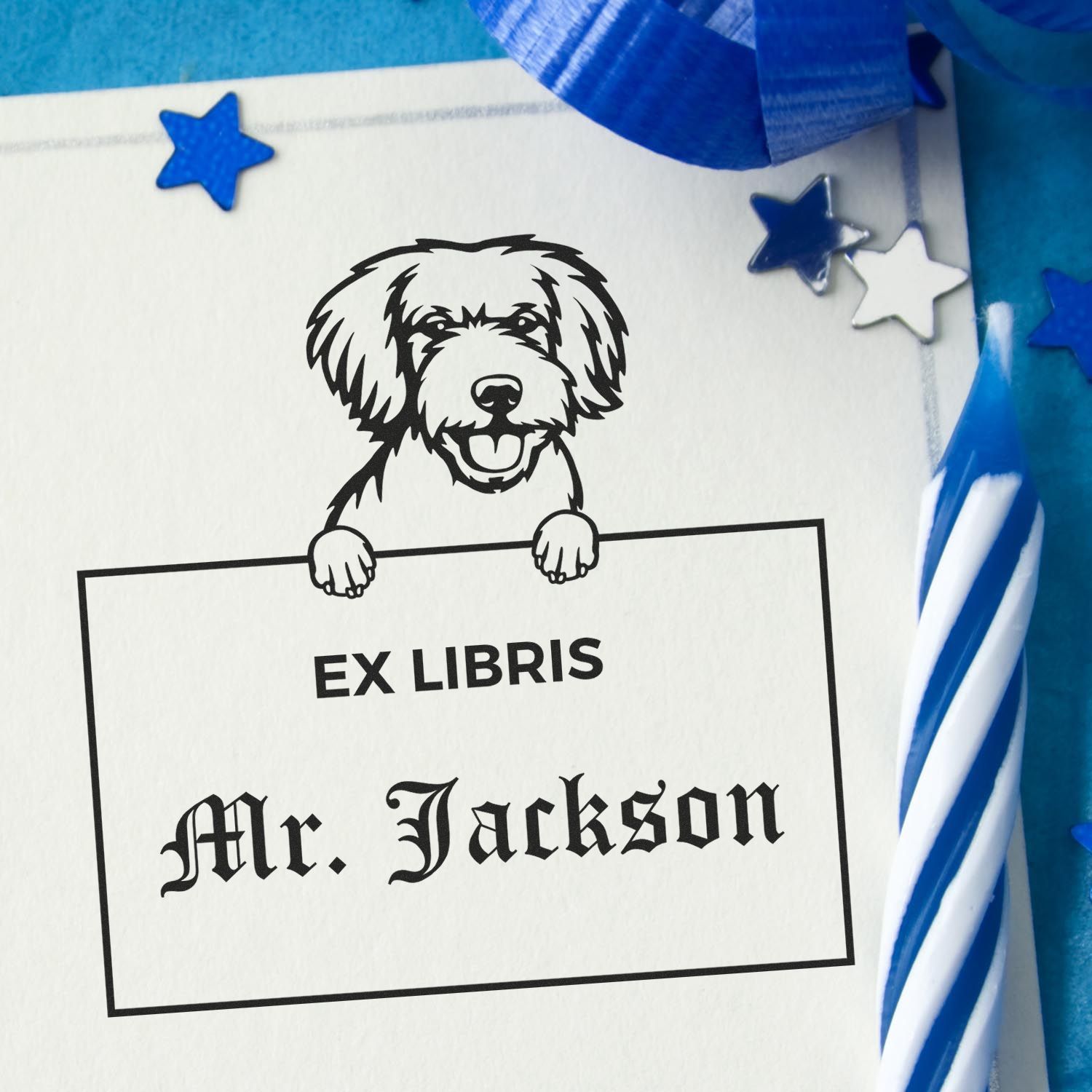 Miniature Golden Doodle Personalized Ex Libris Stamp - Engineer Seal Stamps