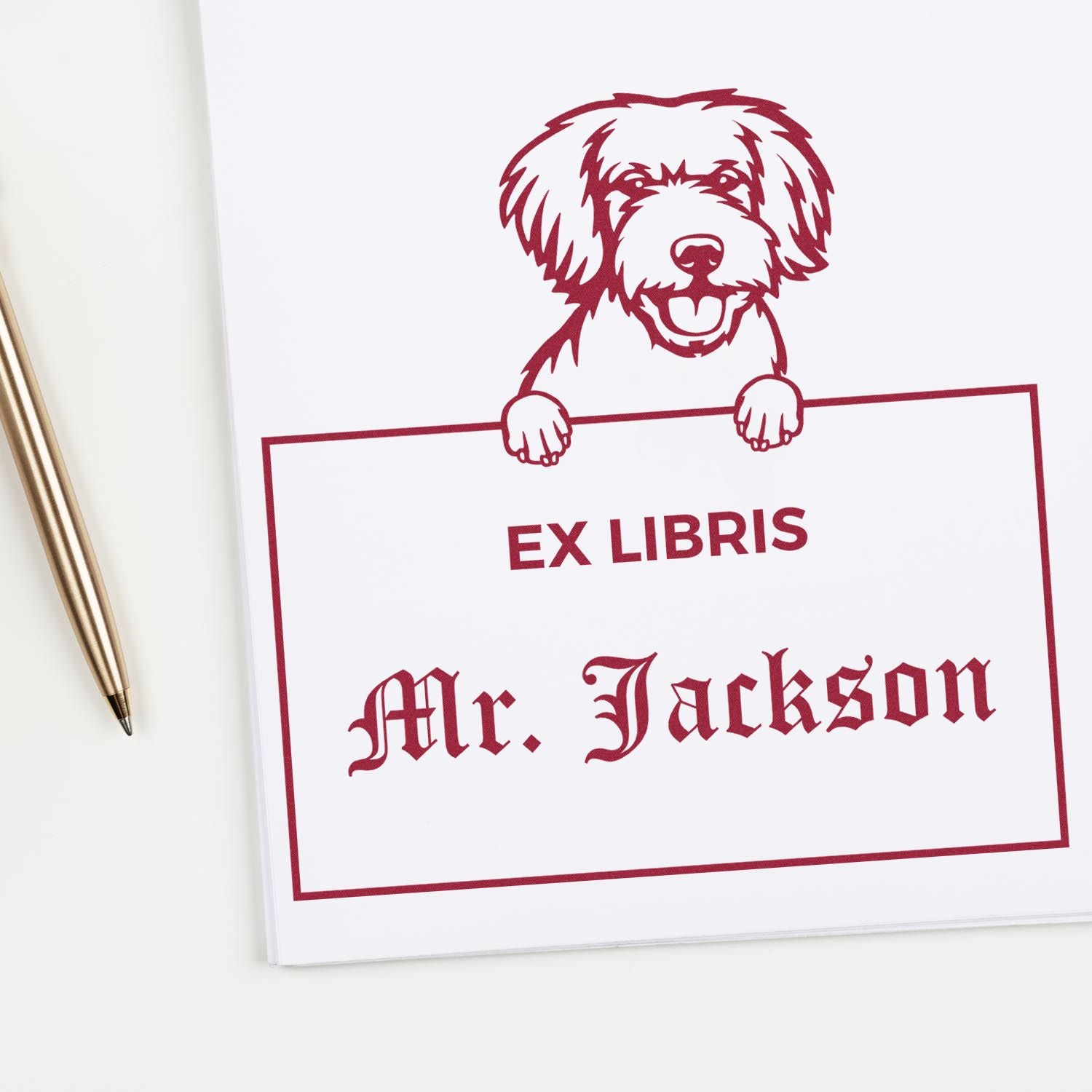 Miniature Golden Doodle Personalized Puppy Ex Libris Book Ownership Stamp - Engineer Seal Stamps