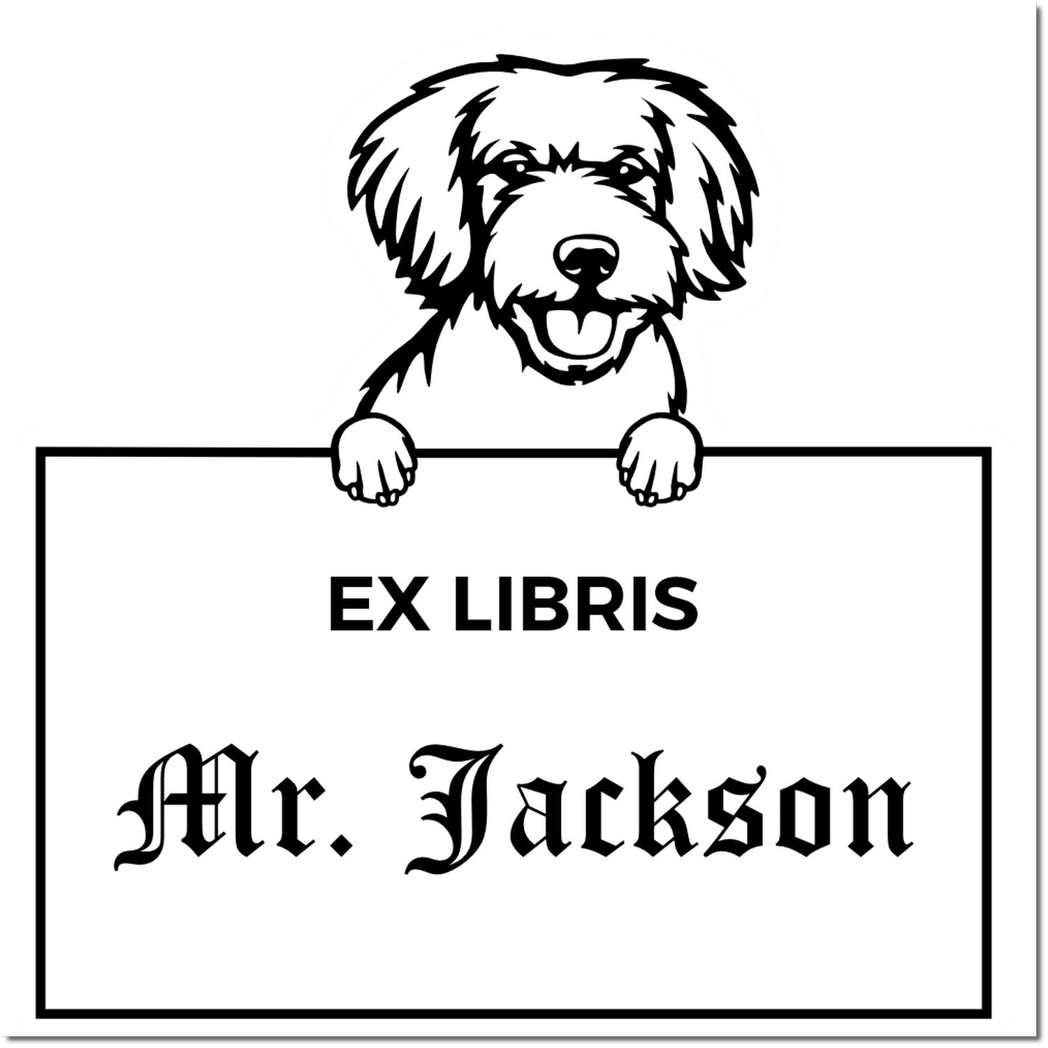 Miniature Golden Doodle Custom-Made Dog Ex Libris Book Stamp - Engineer Seal Stamps