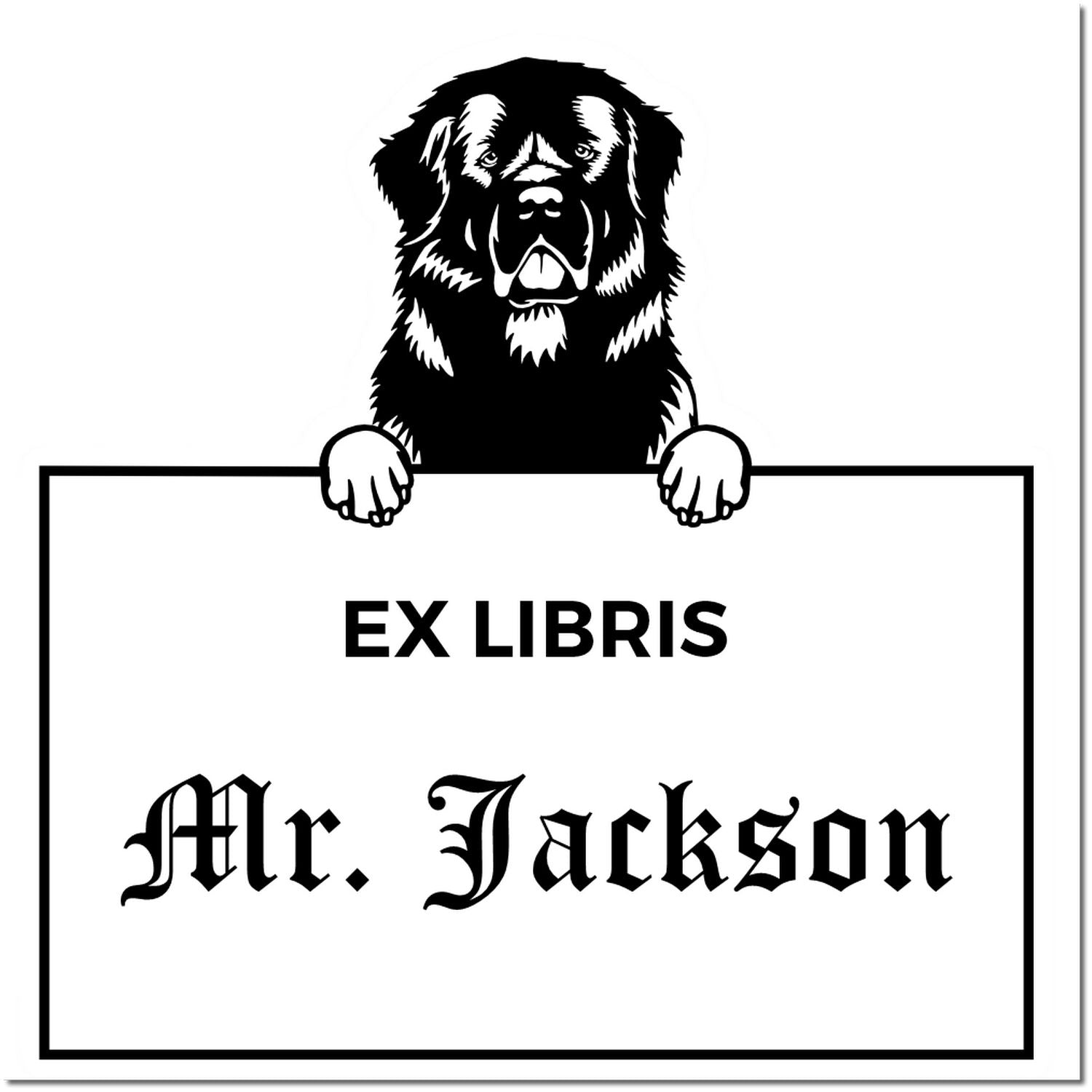 Newfoundland Custom-Made Dog Ex Libris Bookplate Stamp - Engineer Seal Stamps