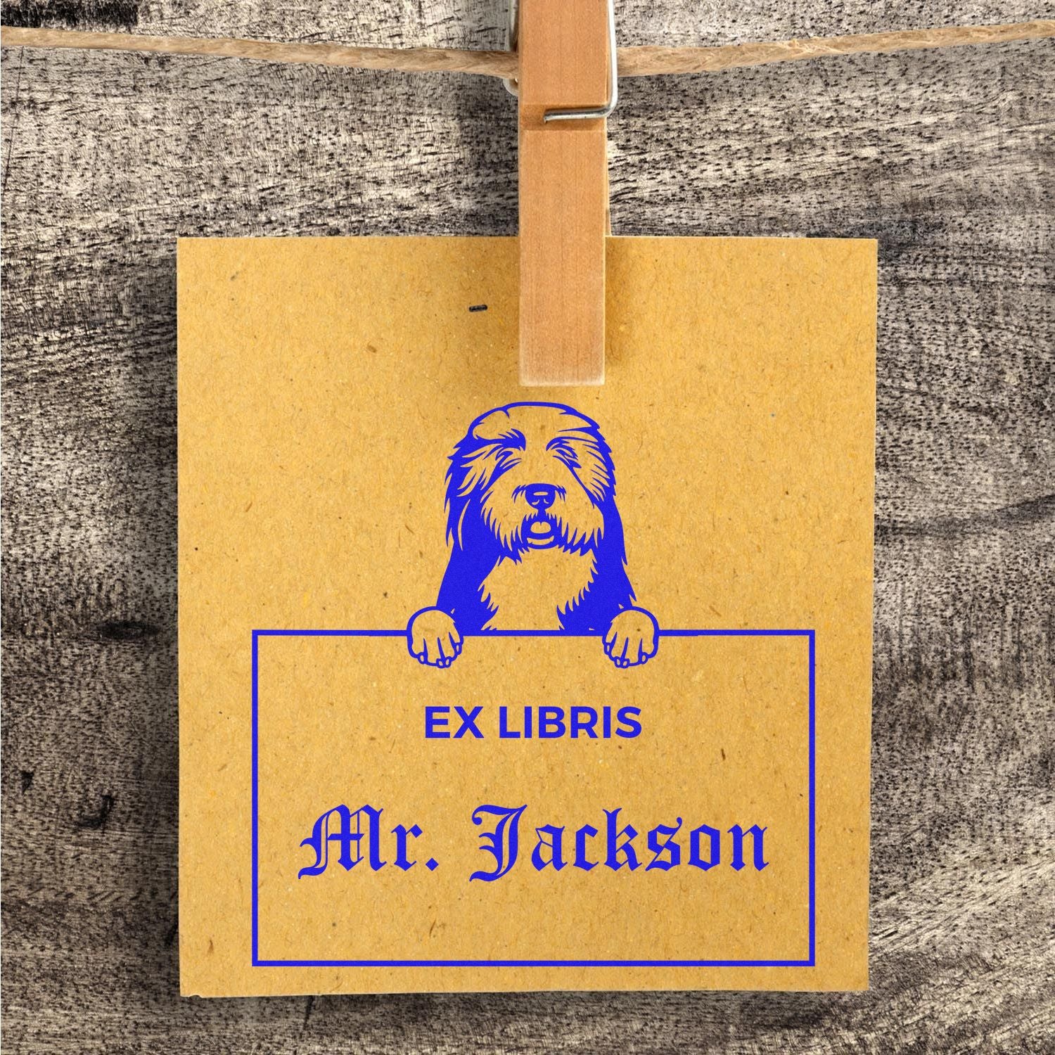 Personalizable Ex Libris Library Stamper with Old English Sheepdogs - Engineer Seal Stamps
