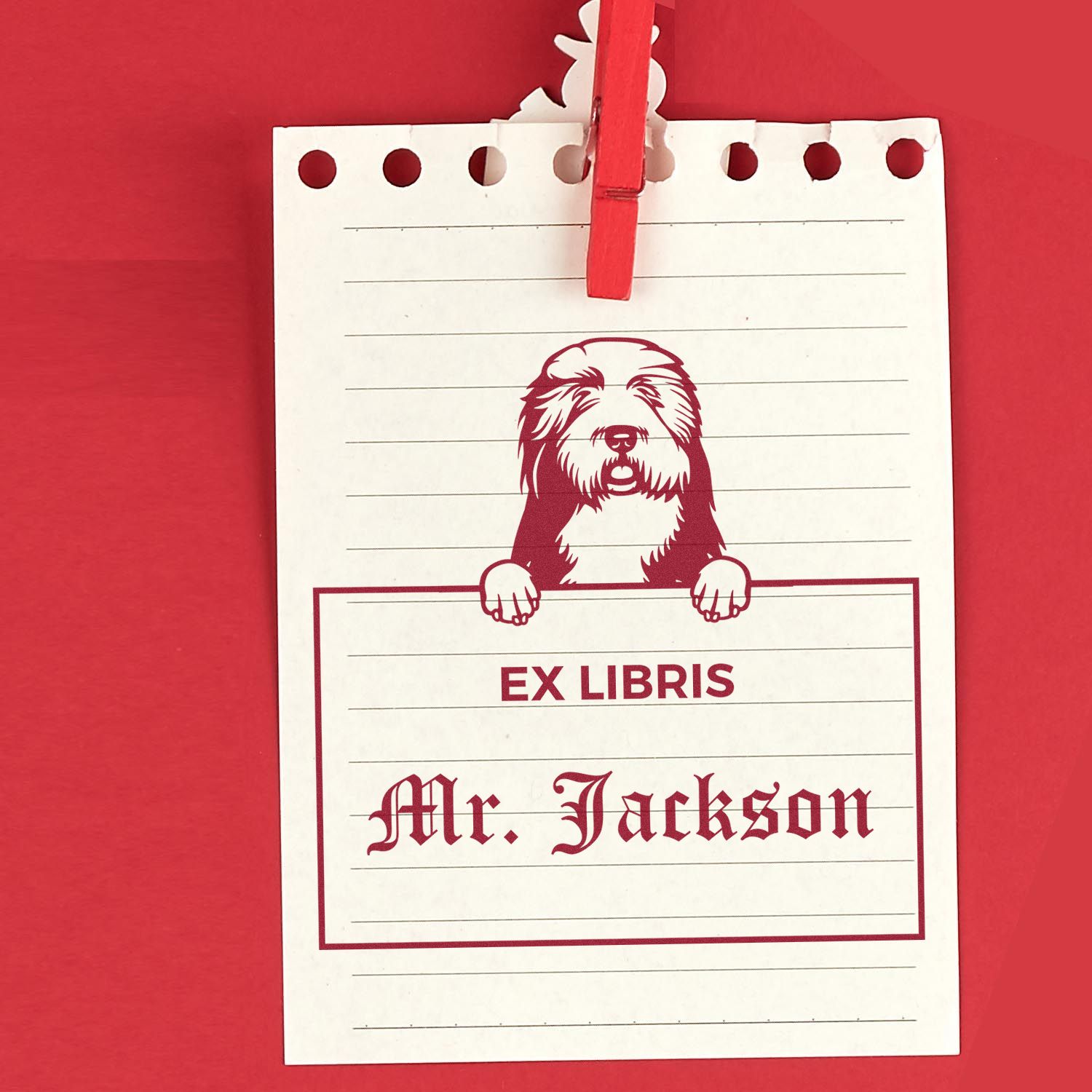 Old English Sheepdogs Customized Dog Themed Ex Libris Book Label Stamp