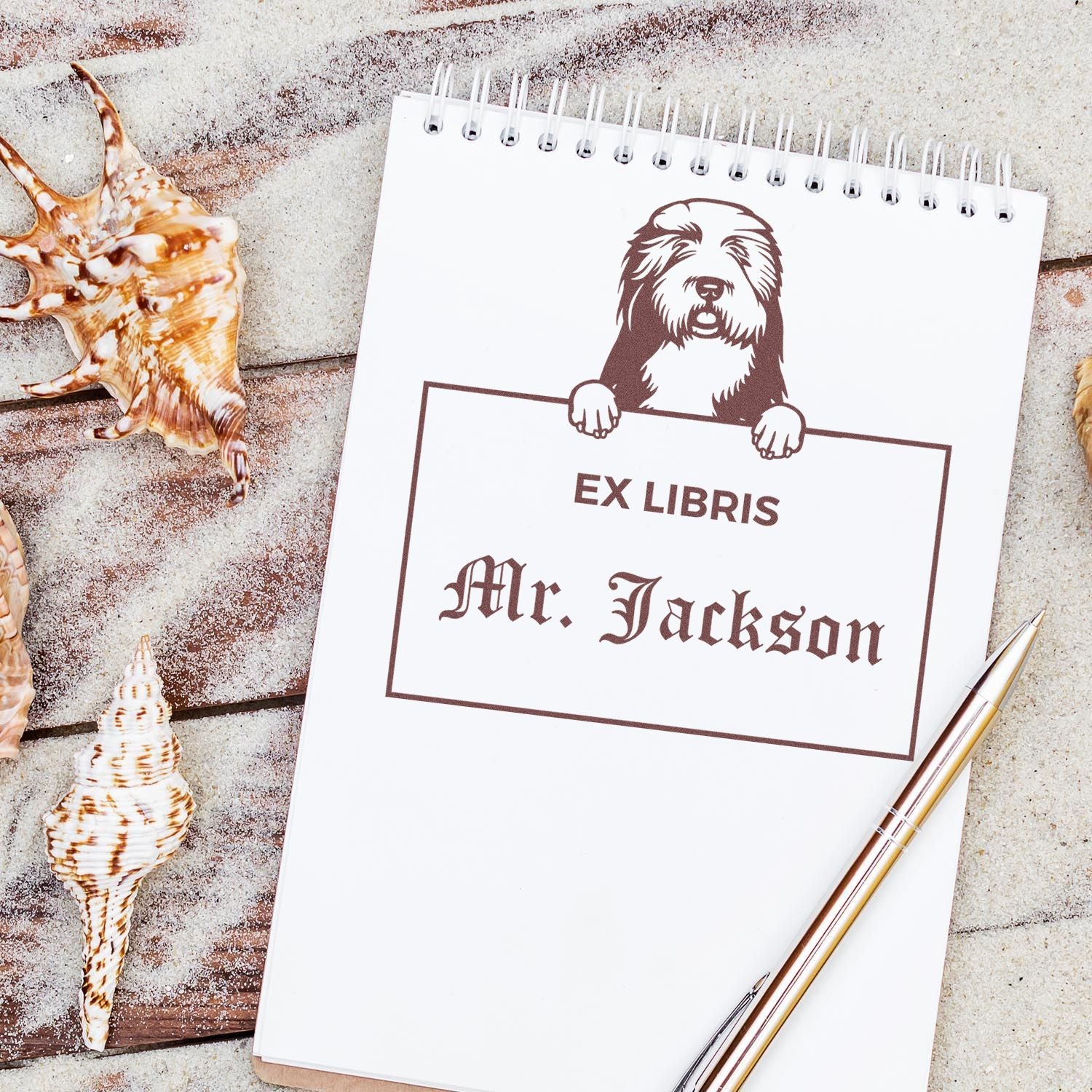 Old English Sheepdogs Customized Dog Themed Ex Libris Book Label Stamp - Engineer Seal Stamps