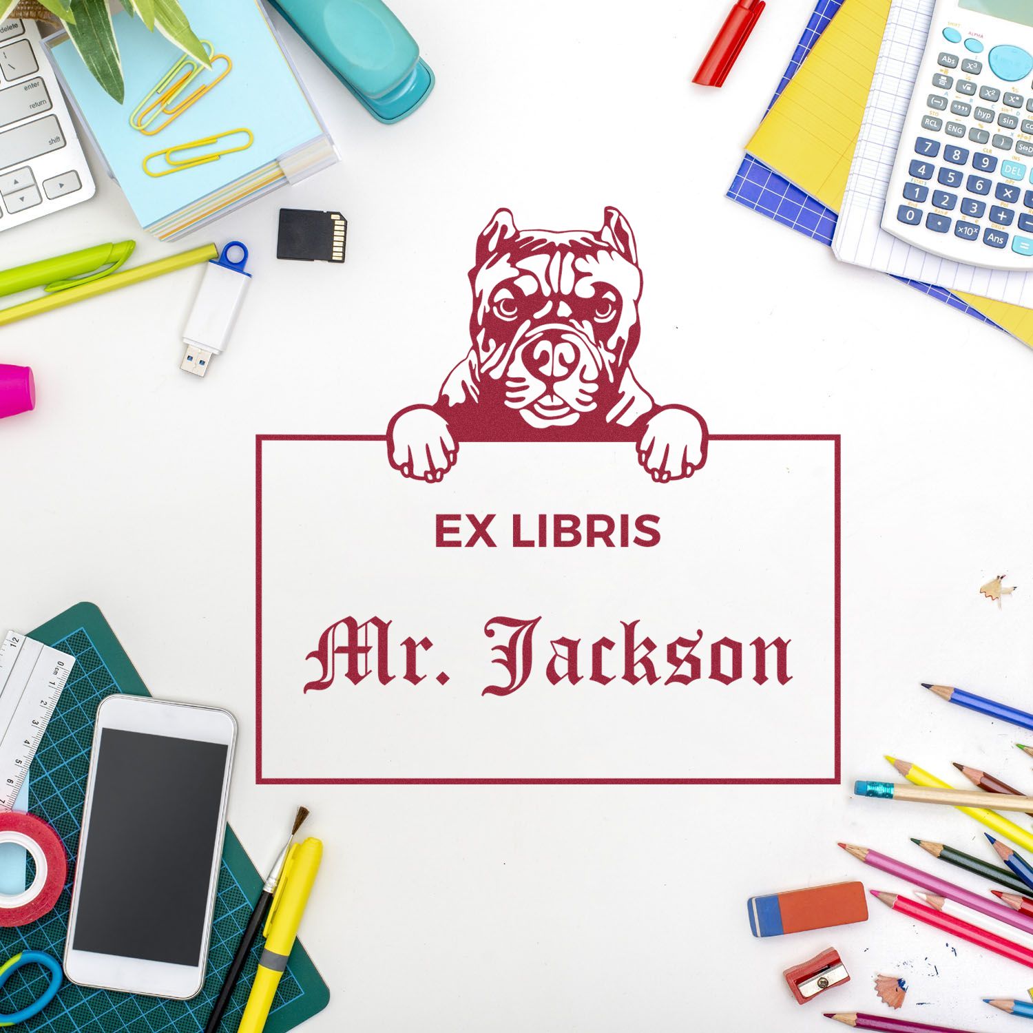 Pitbull Personalized Ex Libris Book Stamp - Engineer Seal Stamps