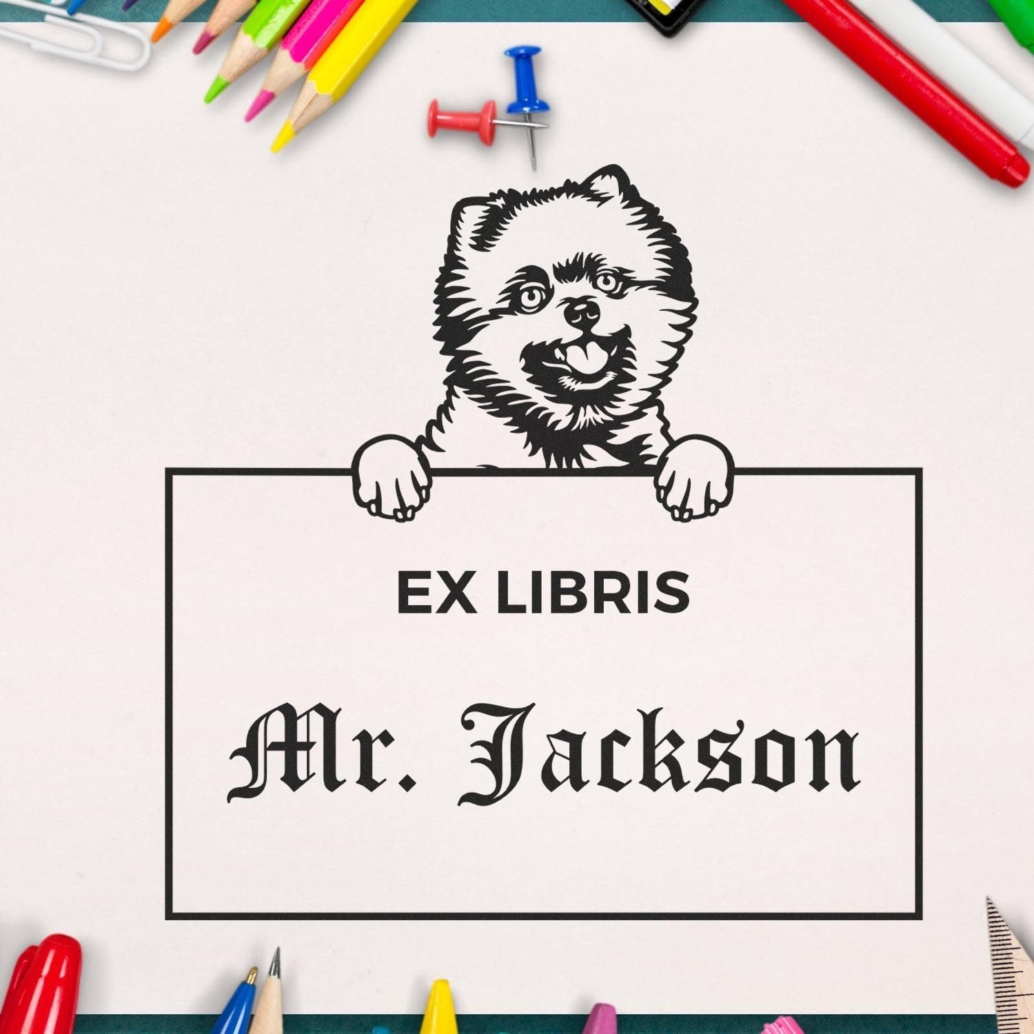 Pomeranian Custom-Made Dog Ex Libris Book Ownership Stamp - Engineer Seal Stamps