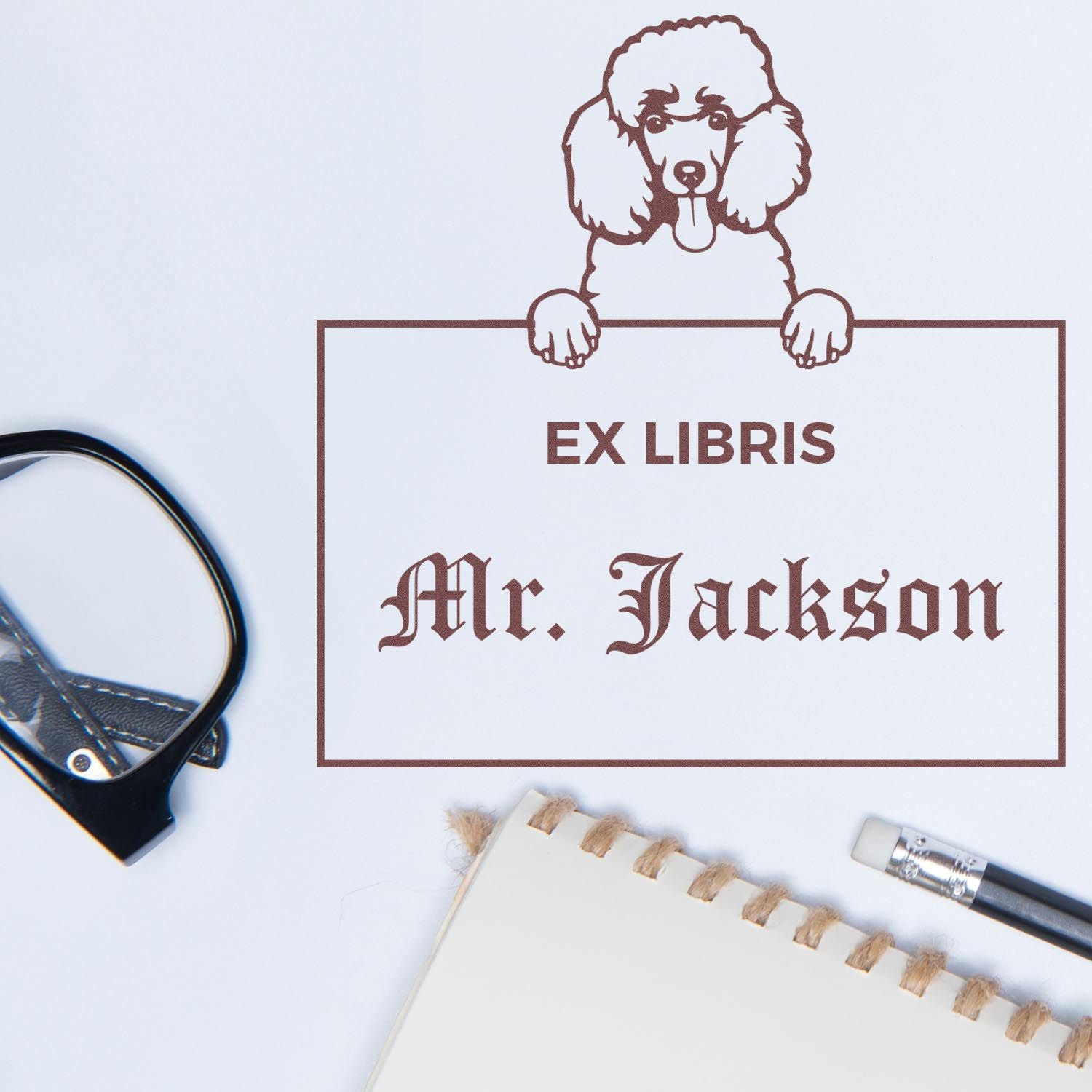 Poodle Custom-Made Dog Book Ex Libris Stamp - Engineer Seal Stamps