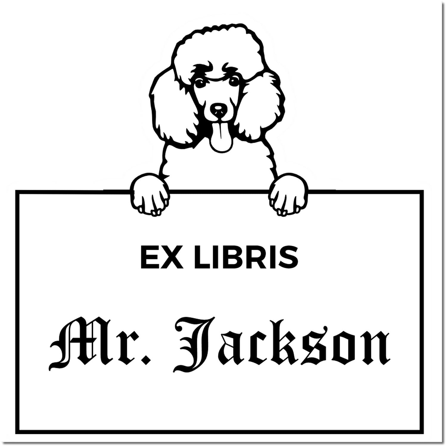 Poodle Custom Dog Themed Ex Libris Bookplate Stamp - Engineer Seal Stamps
