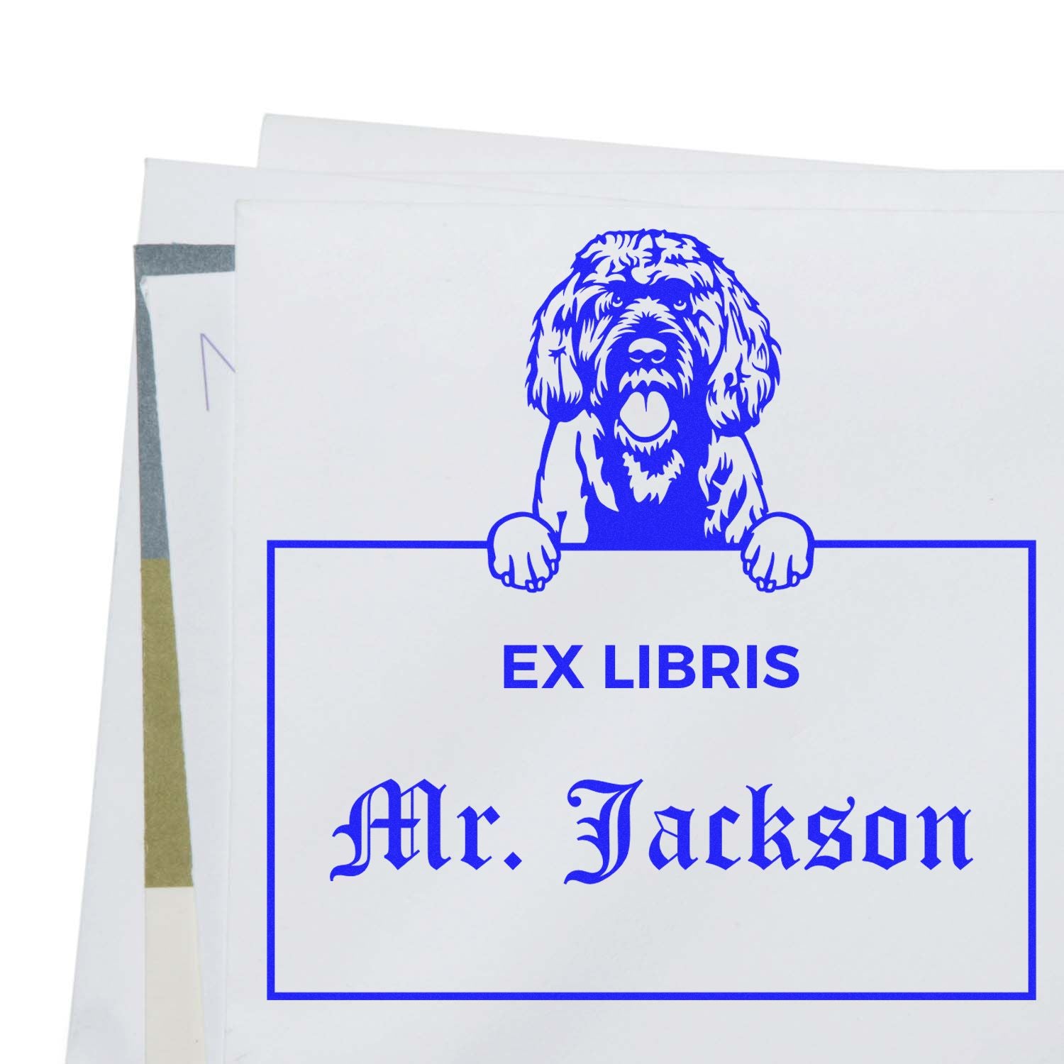 Portuguese Water Dog Custom Dog Themed Ex Libris Library Stamp - Engineer Seal Stamps