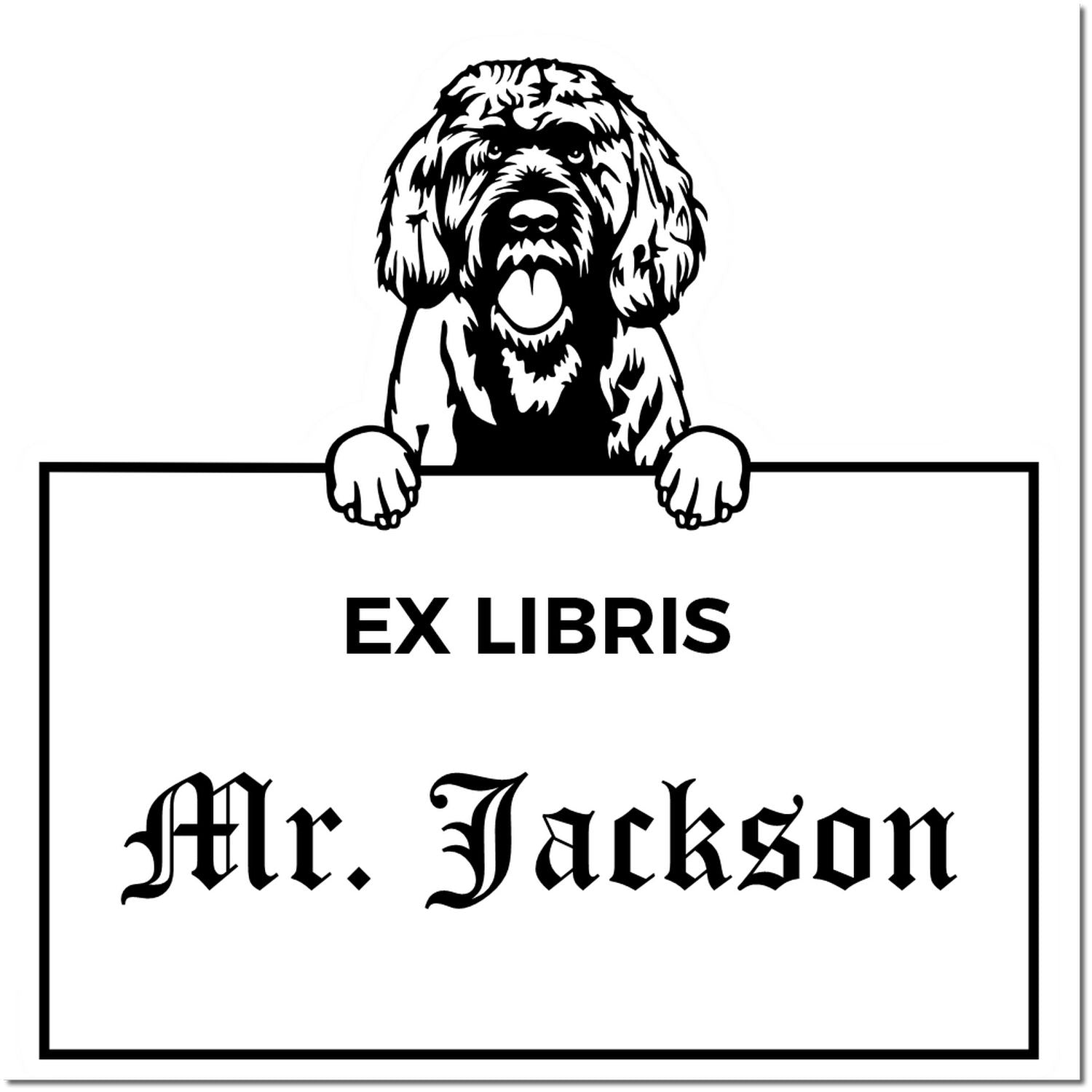 Portuguese Water Dog Custom Dog Themed Ex Libris Library Stamp - Engineer Seal Stamps