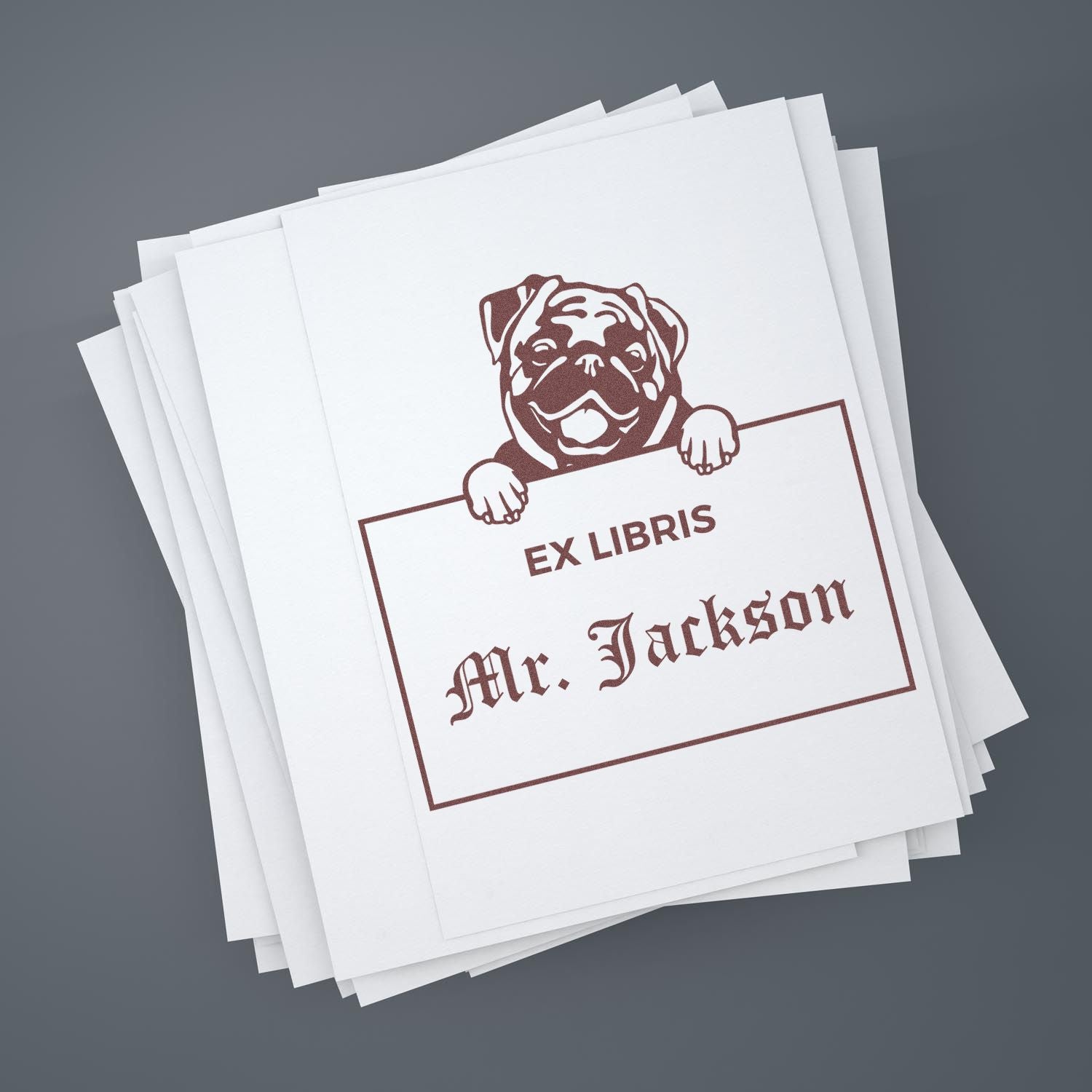 Pug Custom Dog Themed Ex Libris Design Stamp - Engineer Seal Stamps