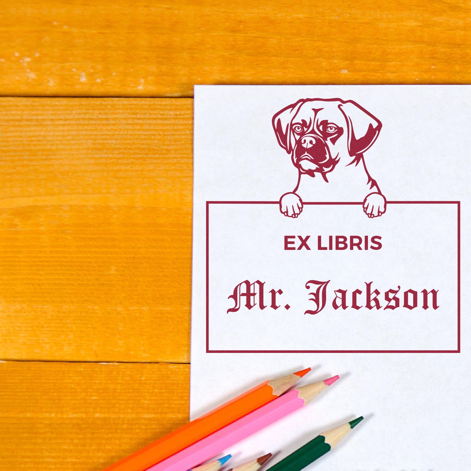 Puggle Custom Dog Themed Ex Libris Label Stamp