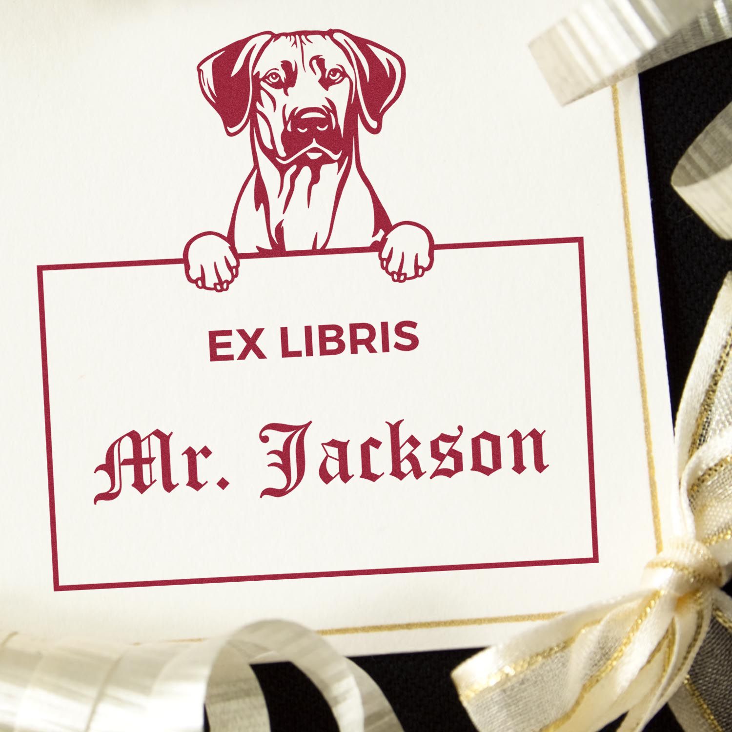 Rhodesian Ridgeback Custom-Made Puppy Dog Ex Libris Bookplate Stamp - Engineer Seal Stamps