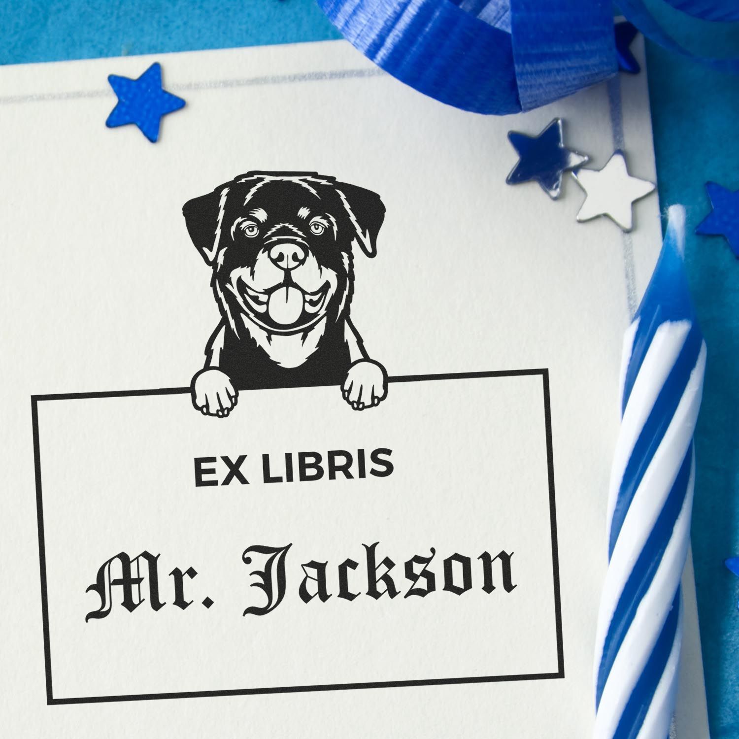 Customizable Ex Libris Teacher Stamp with Rottweiler - Engineer Seal Stamps