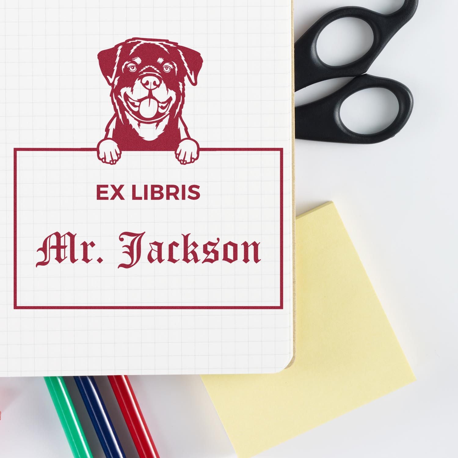 Customizable Ex Libris Teacher Stamp with Rottweiler - Engineer Seal Stamps