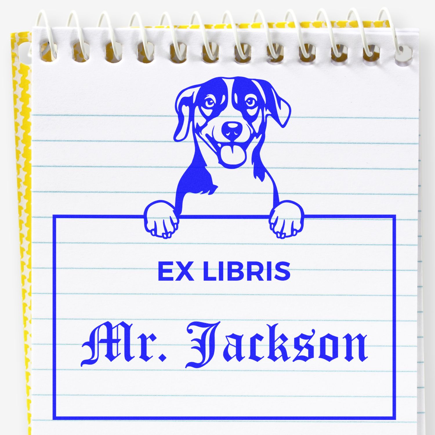 Customizable Ex Libris Teacher Stamper with Russell Terrier - Engineer Seal Stamps