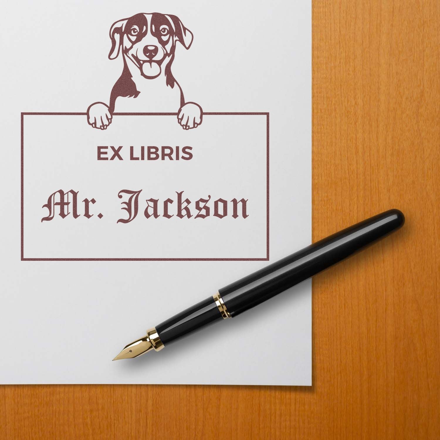 Russell Terrier Custom Puppy Themed Ex Libris Book Label Stamp - Engineer Seal Stamps