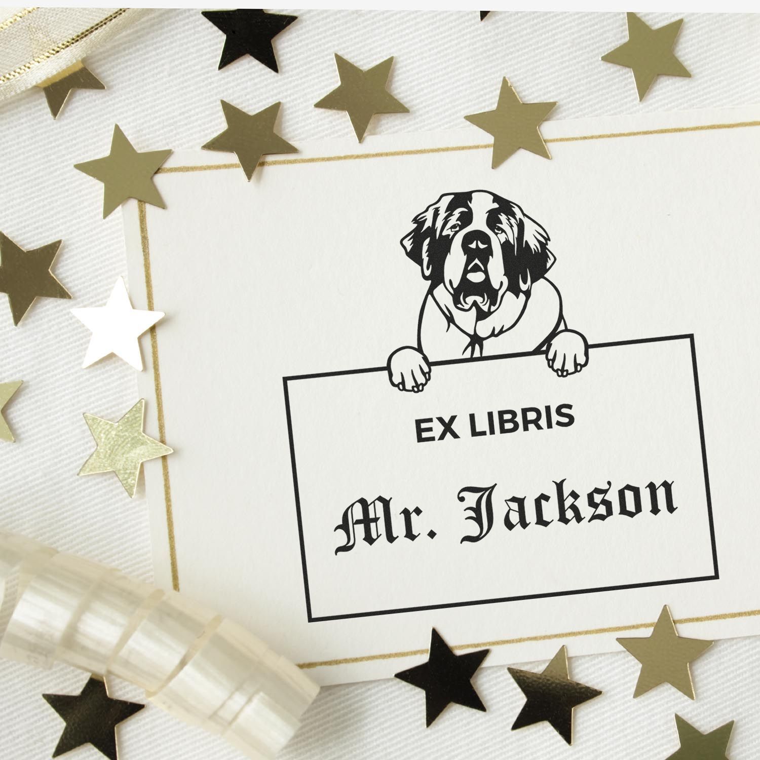 Saint Bernard Custom Puppy Themed Ex Libris Stamp - Engineer Seal Stamps