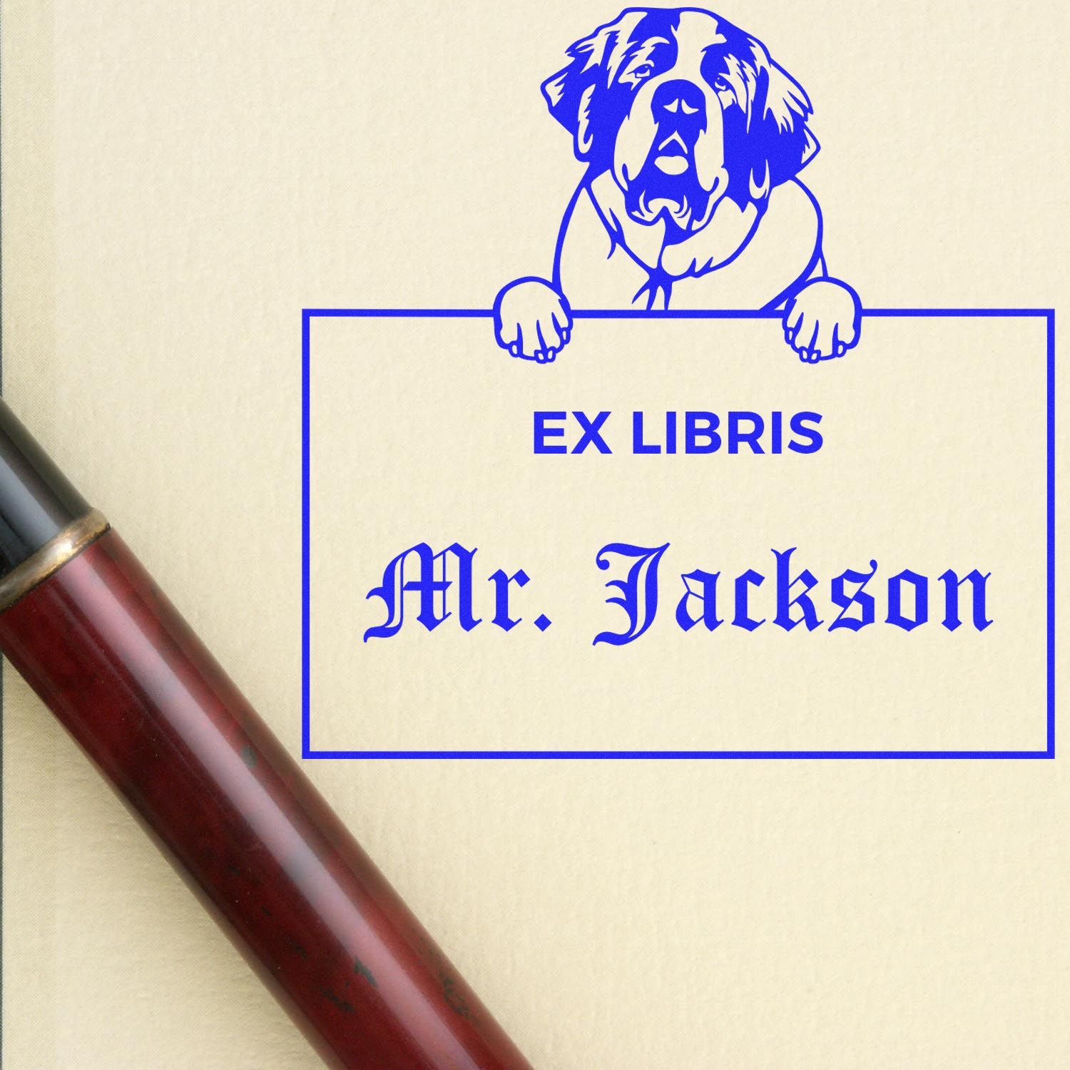 Saint Bernard Custom-Made Puppy Dog Ex Libris Label Stamp - Engineer Seal Stamps