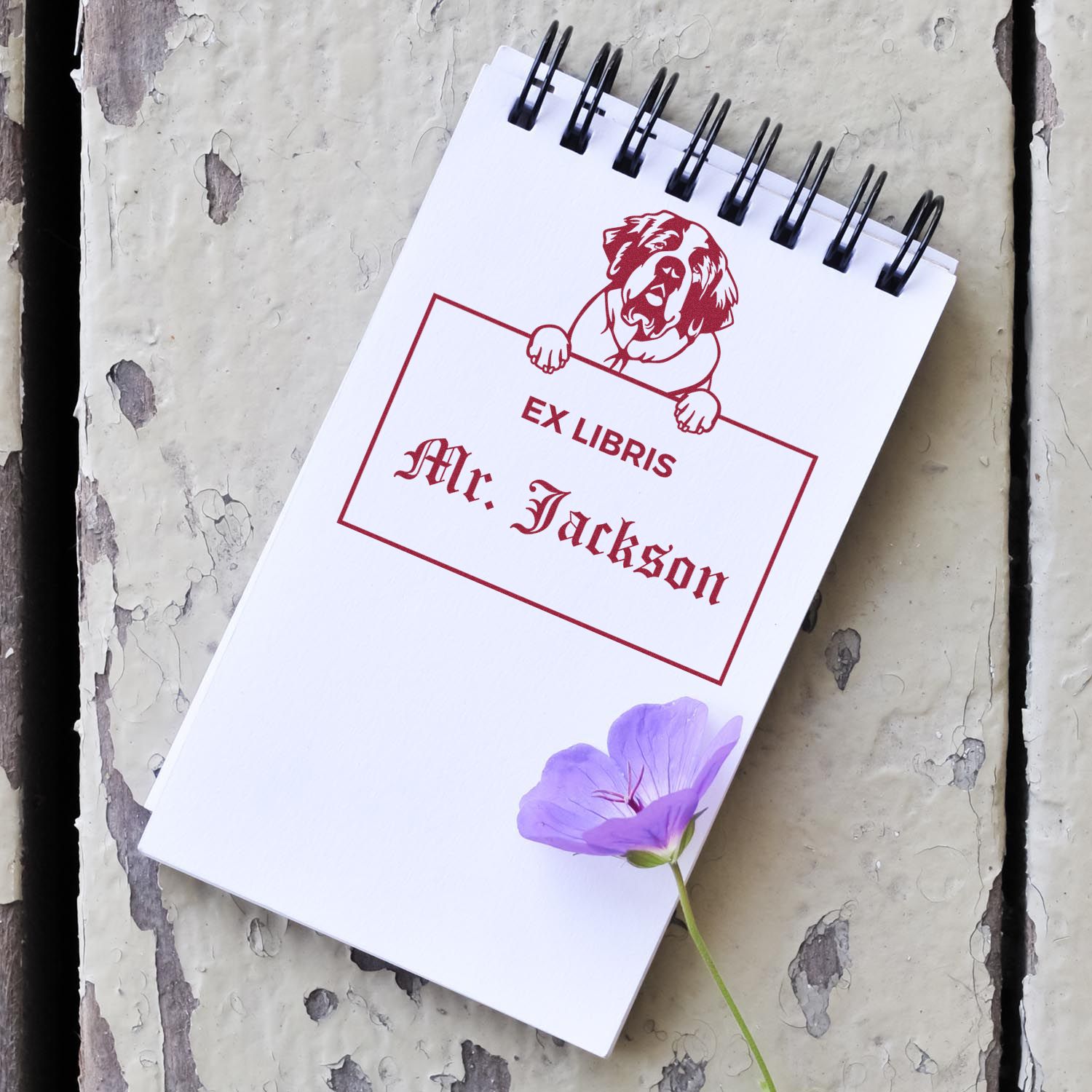 Saint Bernard Custom Puppy Themed Ex Libris Stamp