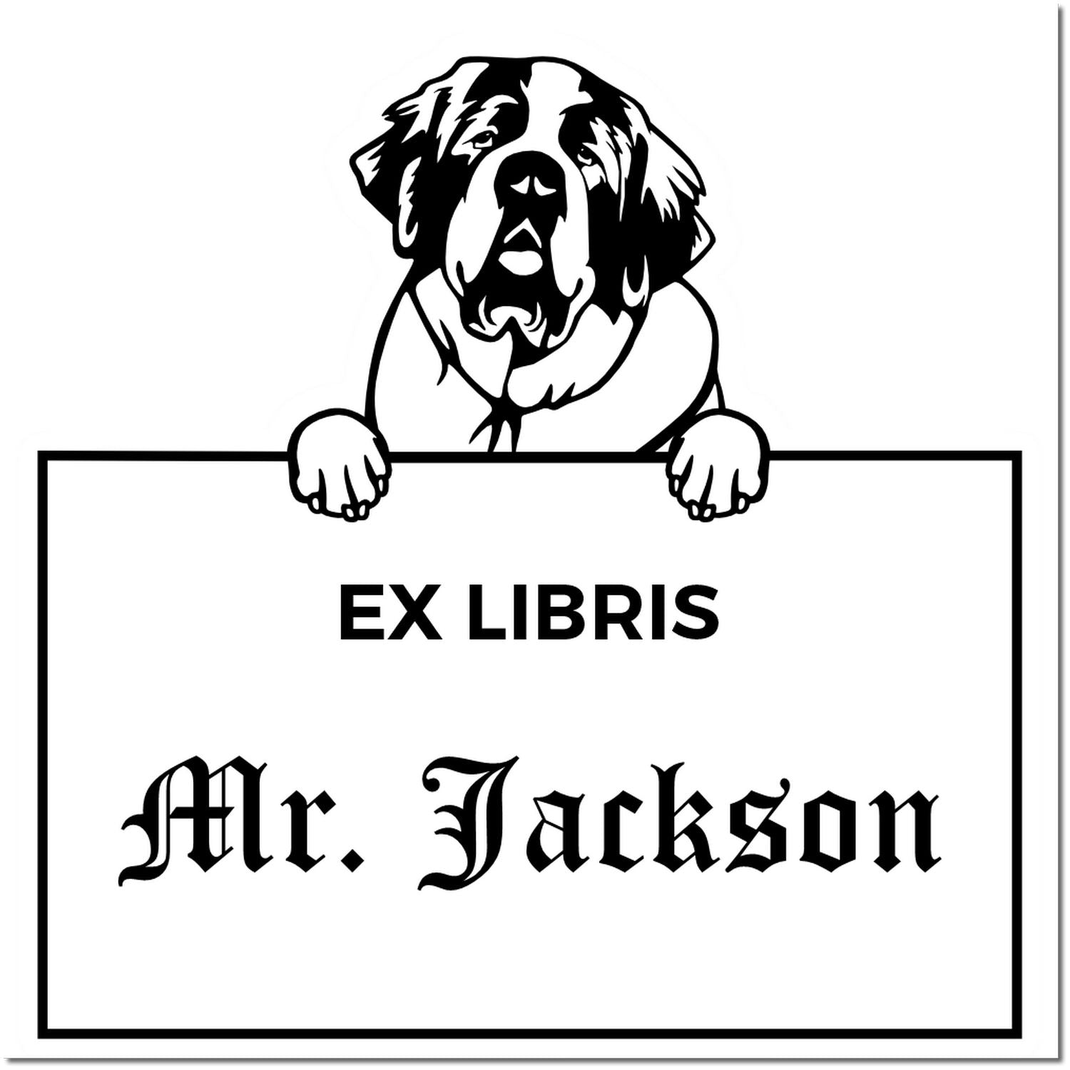 Saint Bernard Custom-Made Puppy Dog Ex Libris Label Stamp - Engineer Seal Stamps