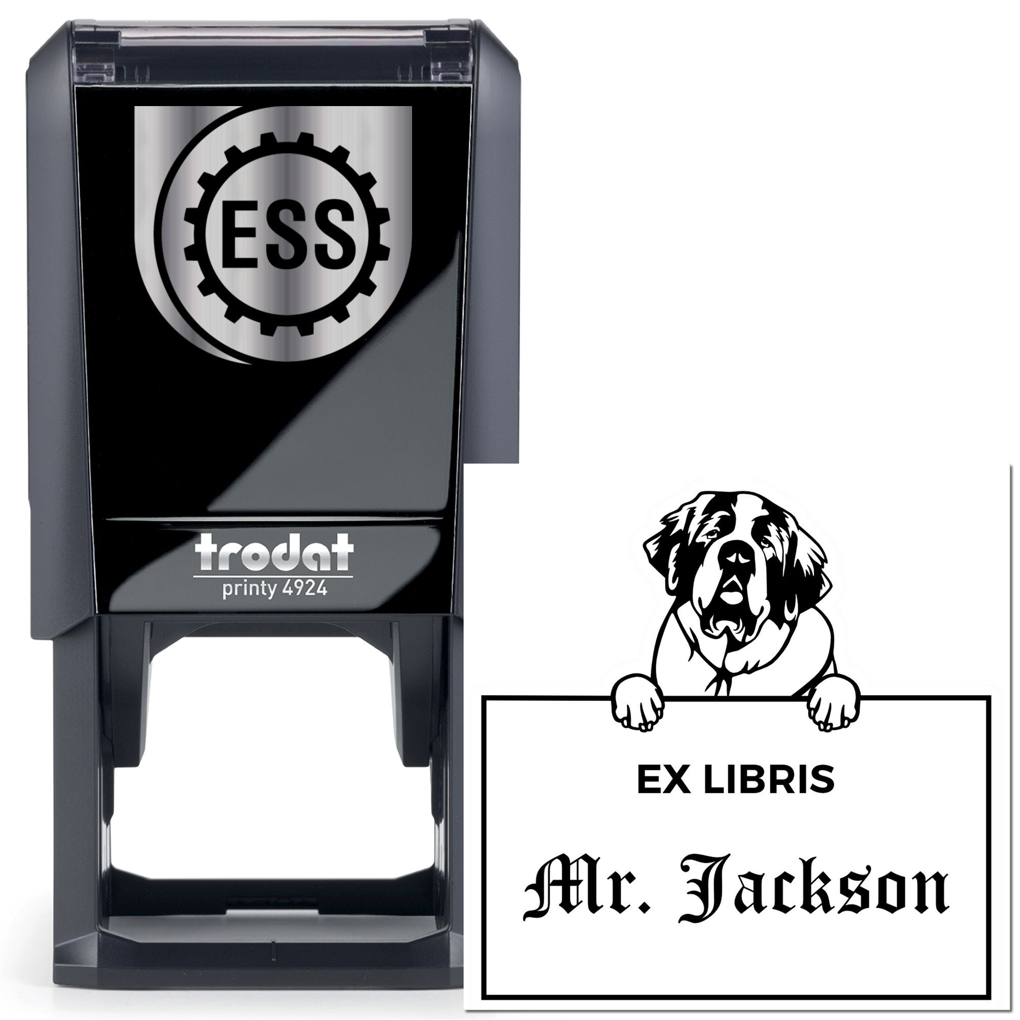 Saint Bernard Custom-Made Puppy Dog Ex Libris Label Stamp - Engineer Seal Stamps