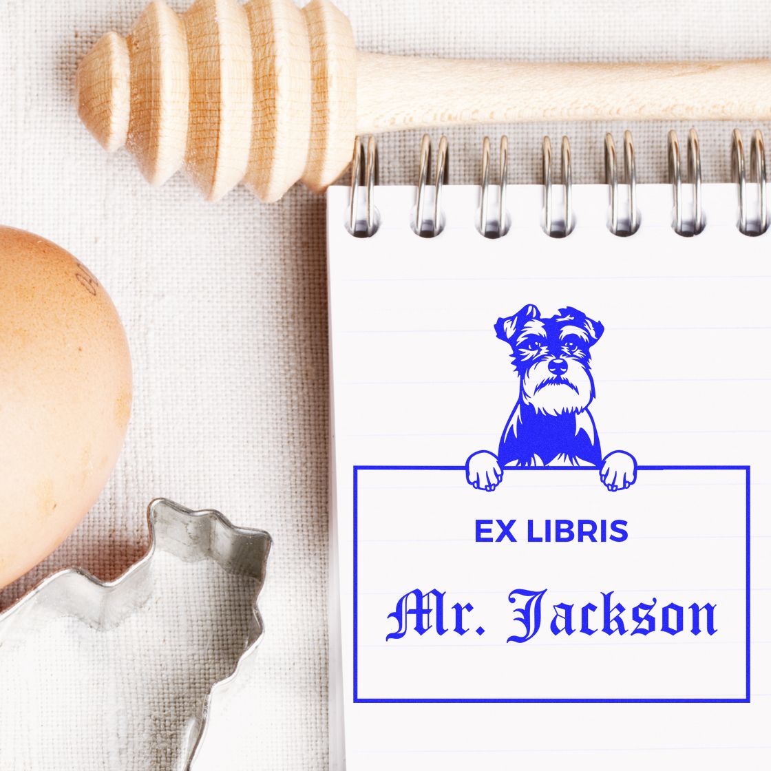Schnauzer Custom Puppy Themed Ex Libris Book Stamp - Engineer Seal Stamps