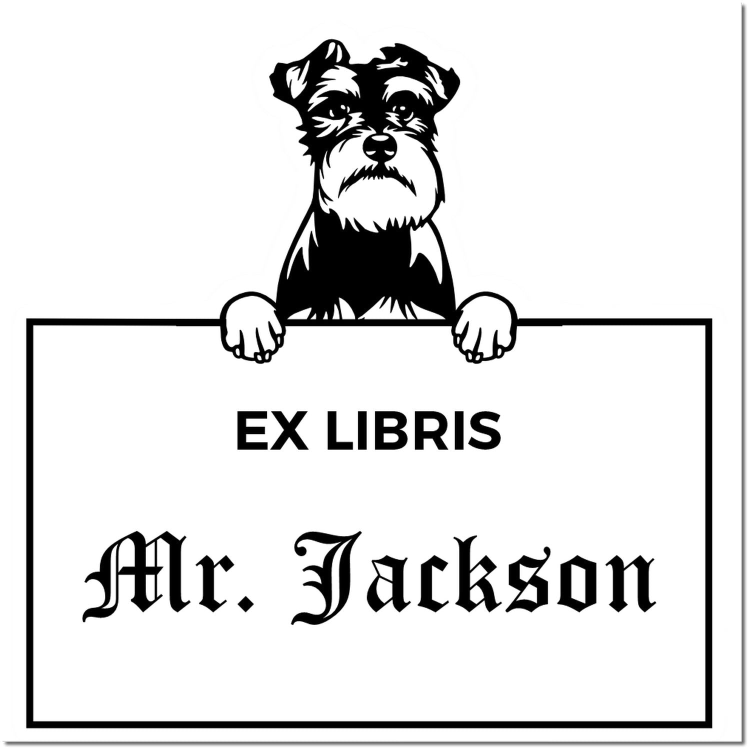 Schnauzer Custom Puppy Themed Ex Libris Book Stamp - Engineer Seal Stamps