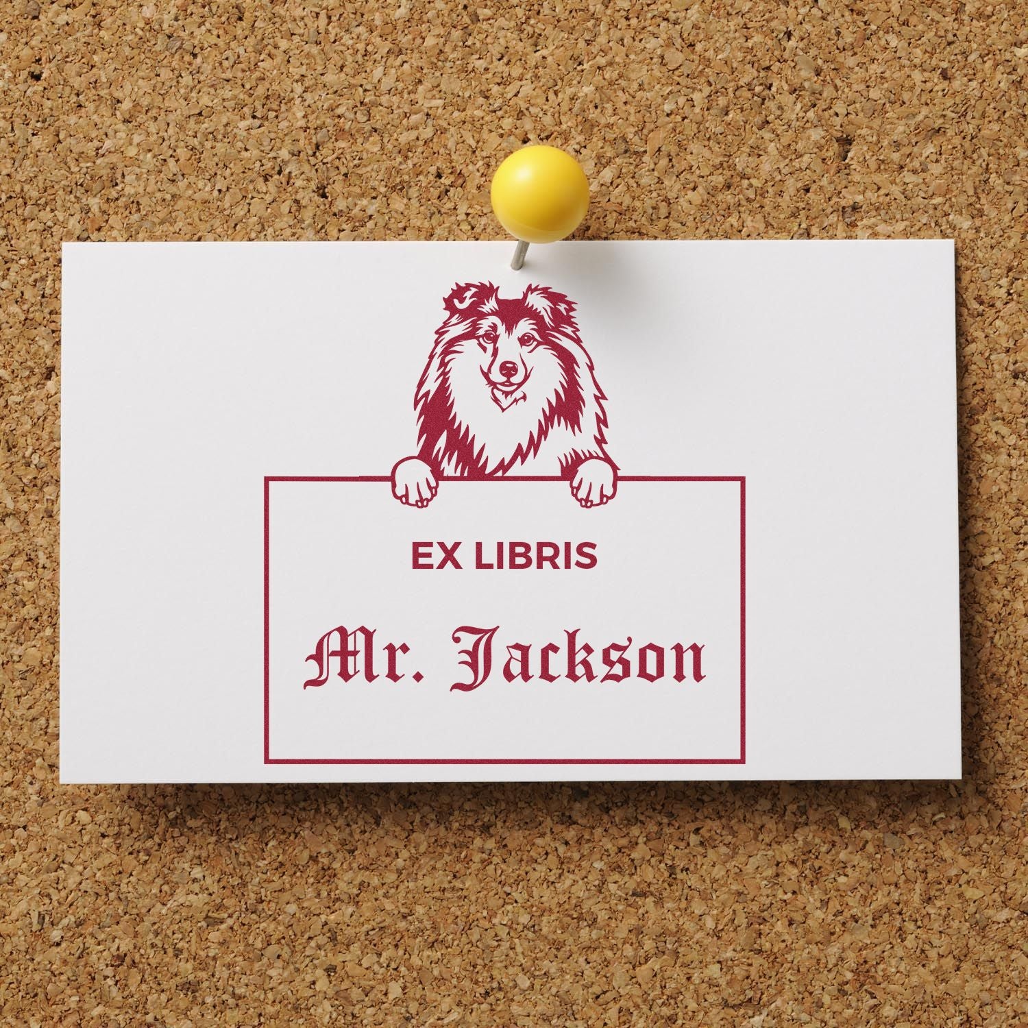 Shetland Sheepdog Custom Puppy Themed Ex Libris Bookplate Stamp