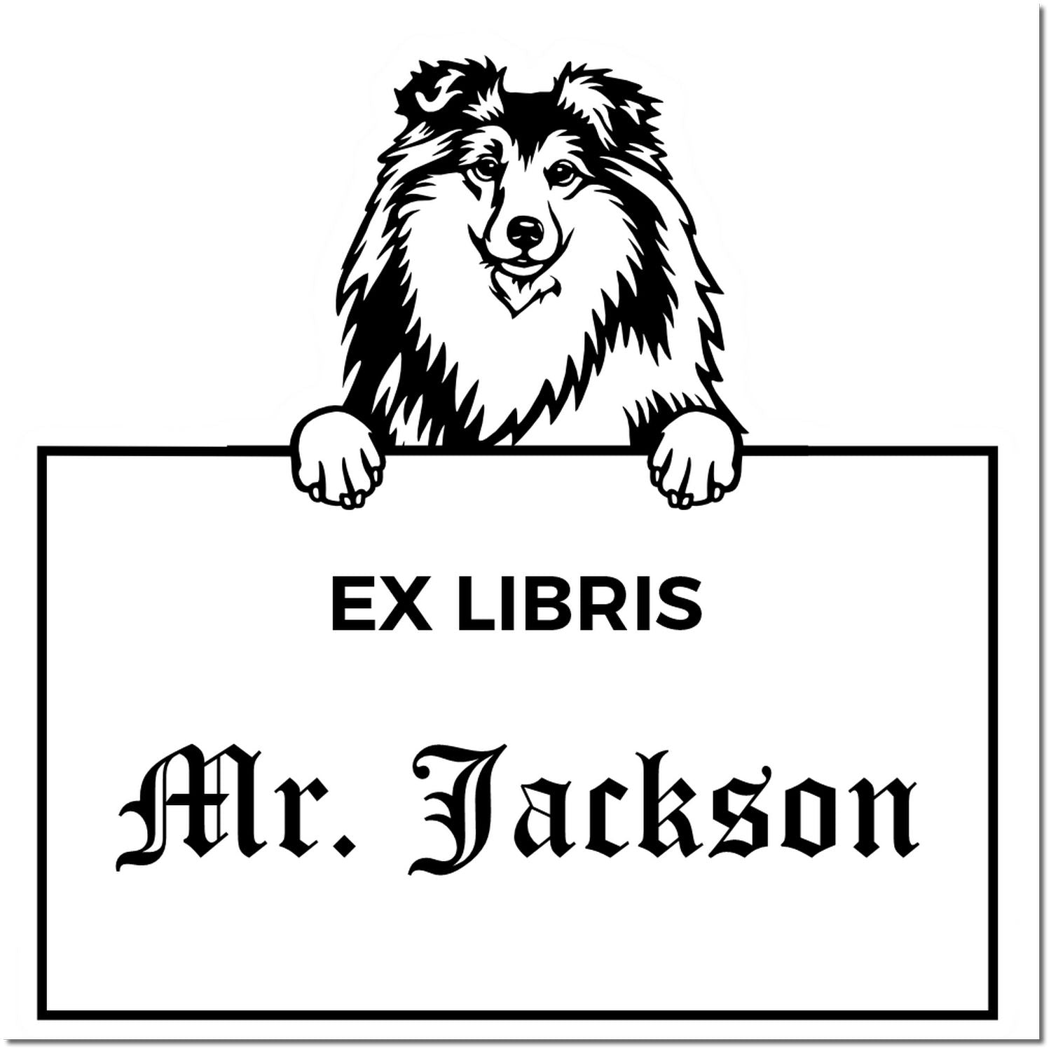 Shetland Sheepdog Custom Puppy Themed Ex Libris Bookplate Stamp - Engineer Seal Stamps