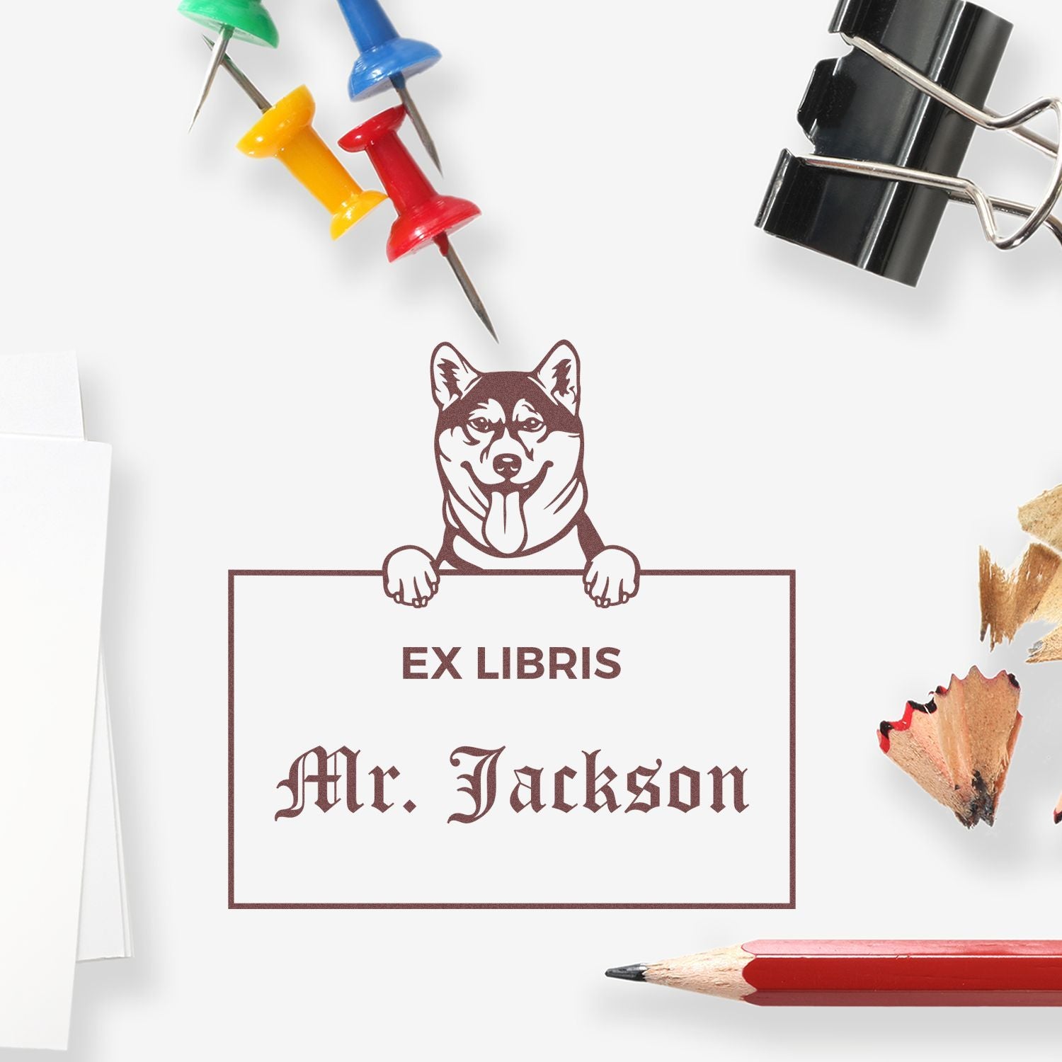 Shiba Inu Custom Ex Libris Classroom Stamp - Engineer Seal Stamps