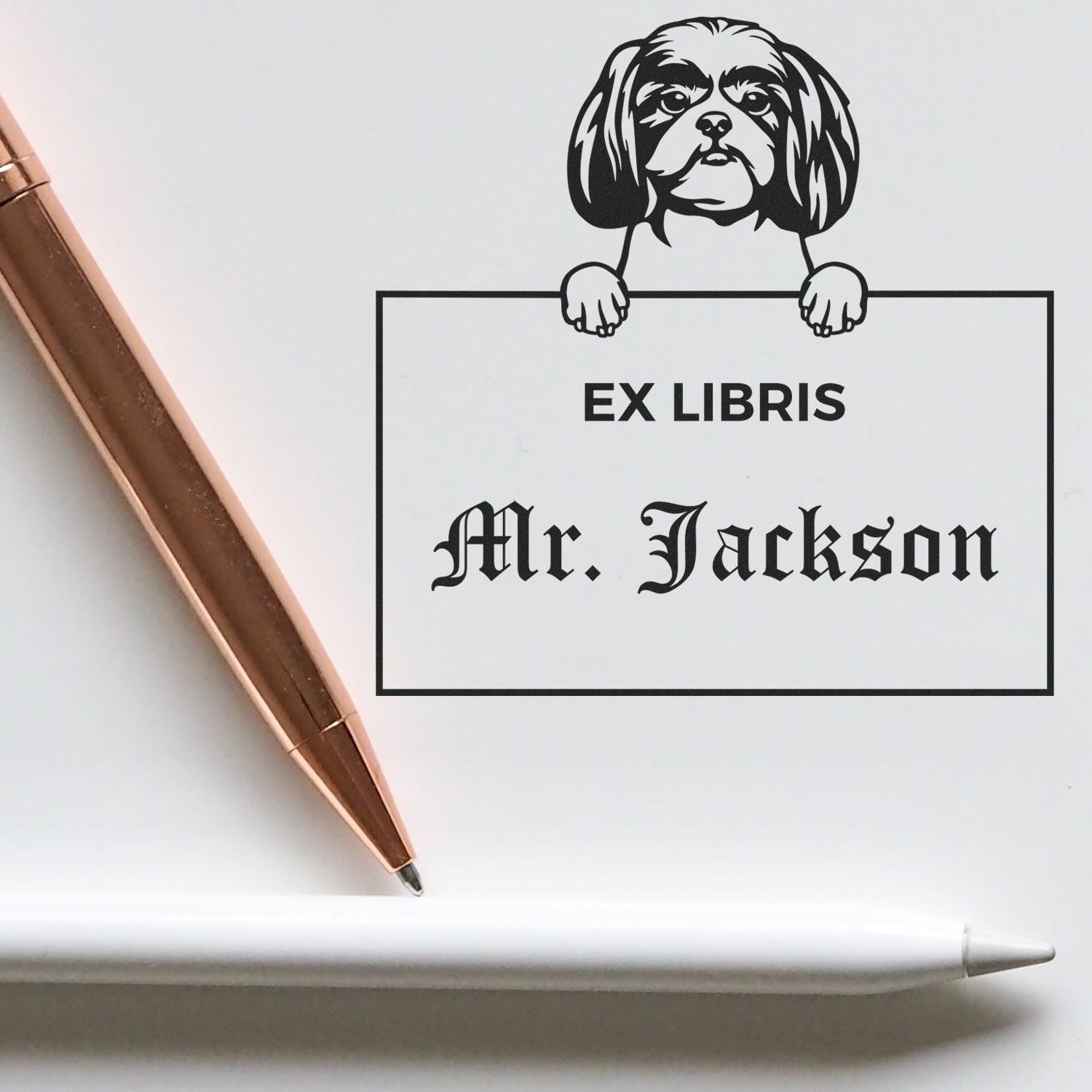 Shitzu Custom Puppy Themed Ex Libris Design Stamp - Engineer Seal Stamps