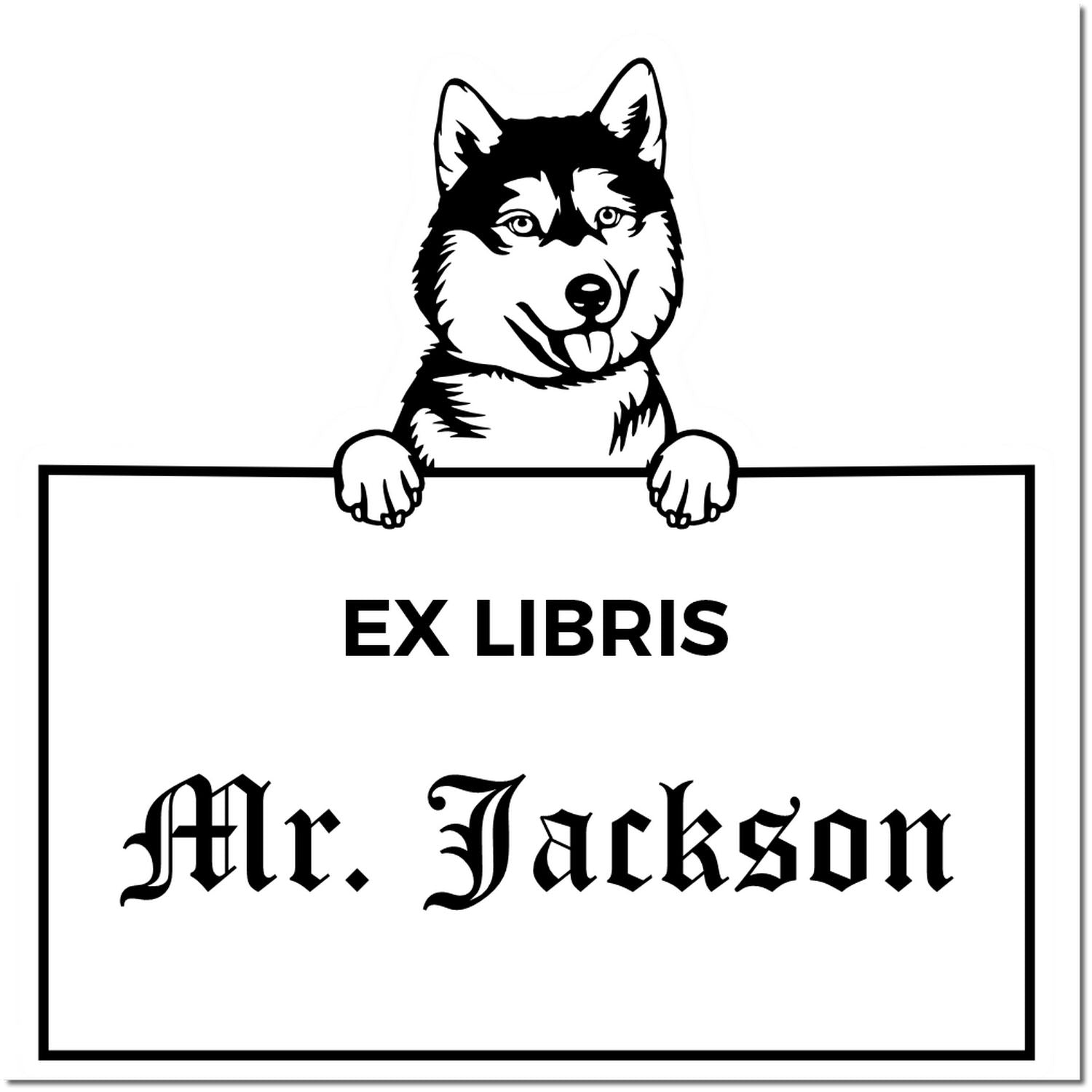 Siberian Husky Custom Puppy Themed Ex Libris Label Stamp - Engineer Seal Stamps