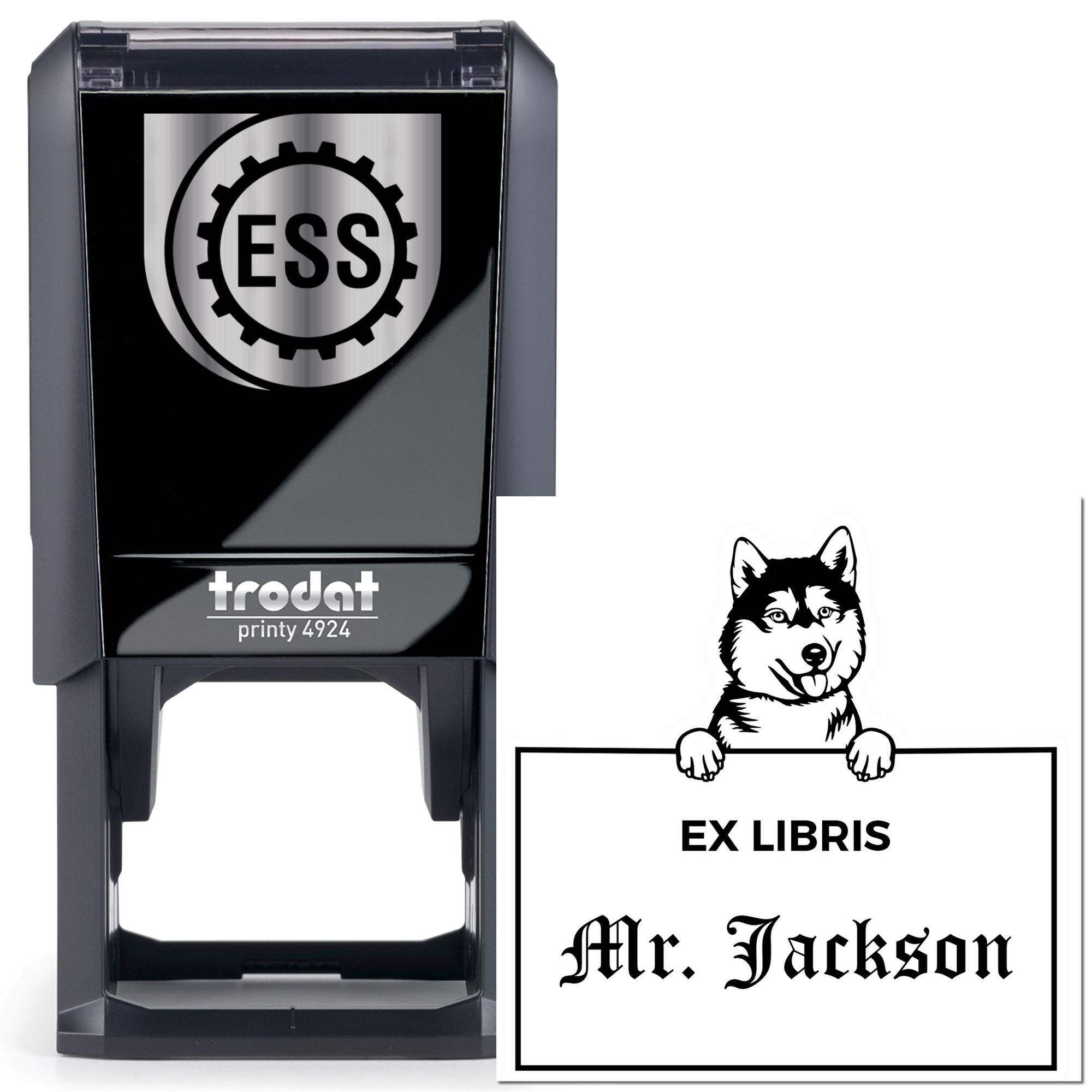 Siberian Husky Custom-Made Puppy Ex Libris Book Stamp - Engineer Seal Stamps
