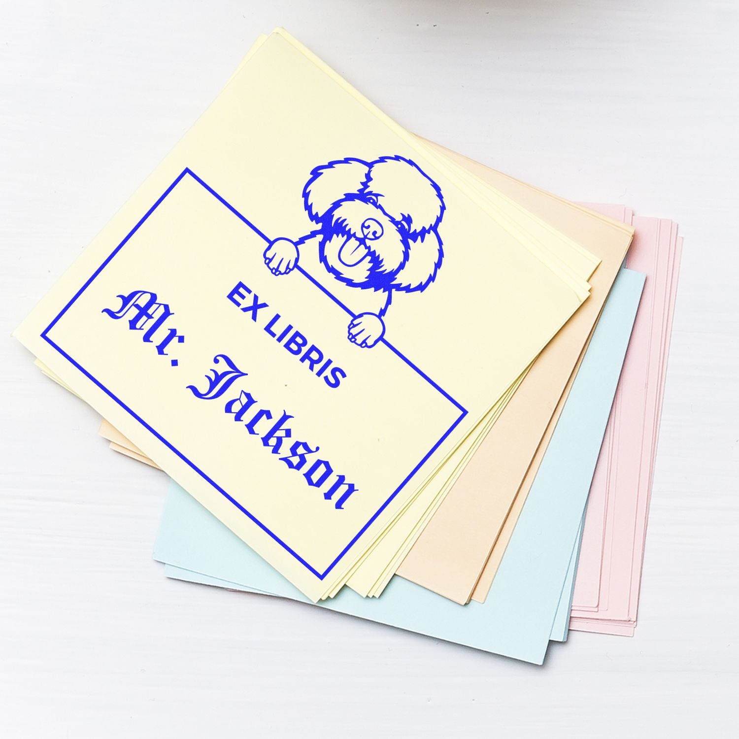 Customizable Ex Libris Library Stamp with Toy Poodle - Engineer Seal Stamps