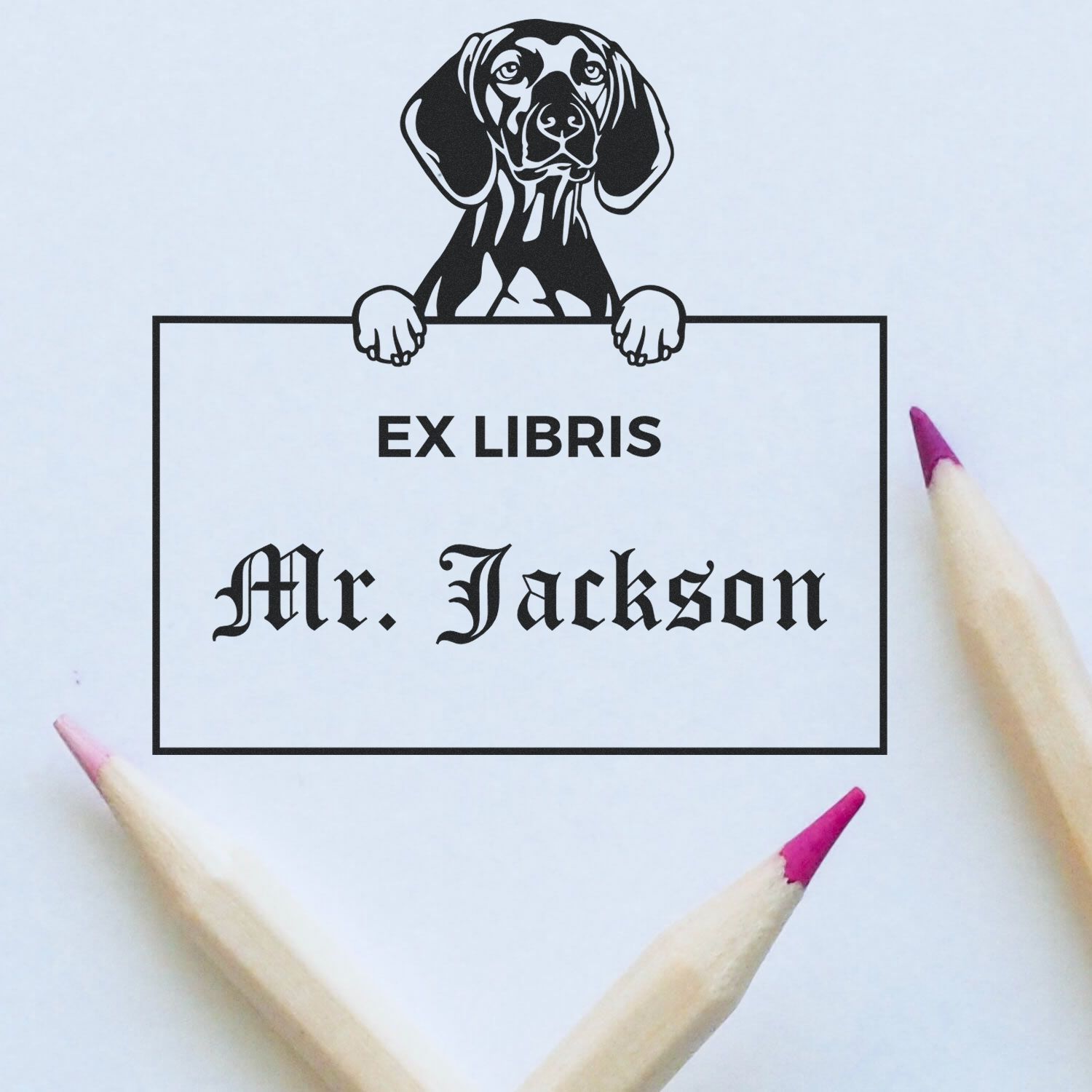 Vizslas Custom Puppy Themed Book Ex Libris Stamp - Engineer Seal Stamps
