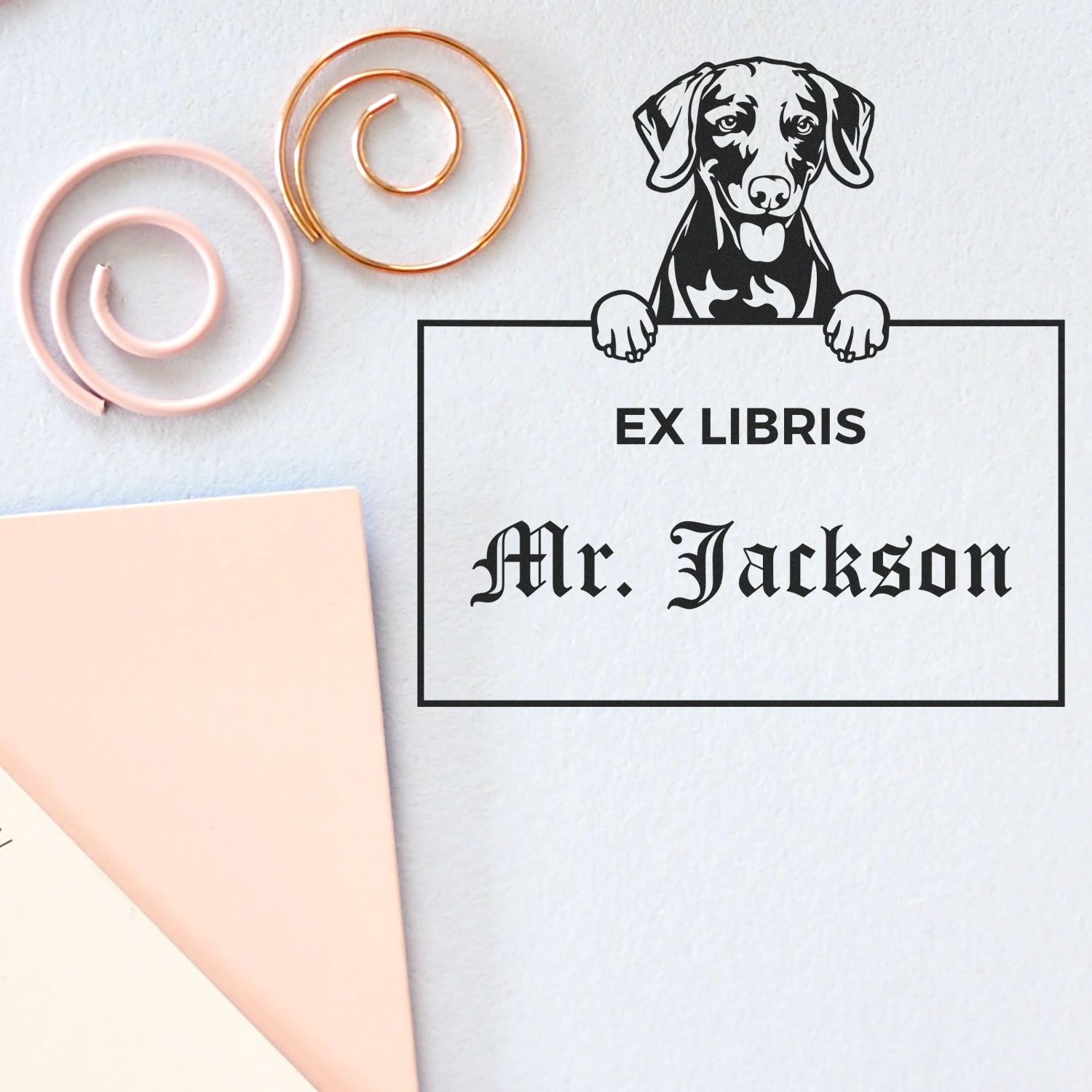 Weimaraner Custom Dog Ex Libris Book Label Stamp - Engineer Seal Stamps