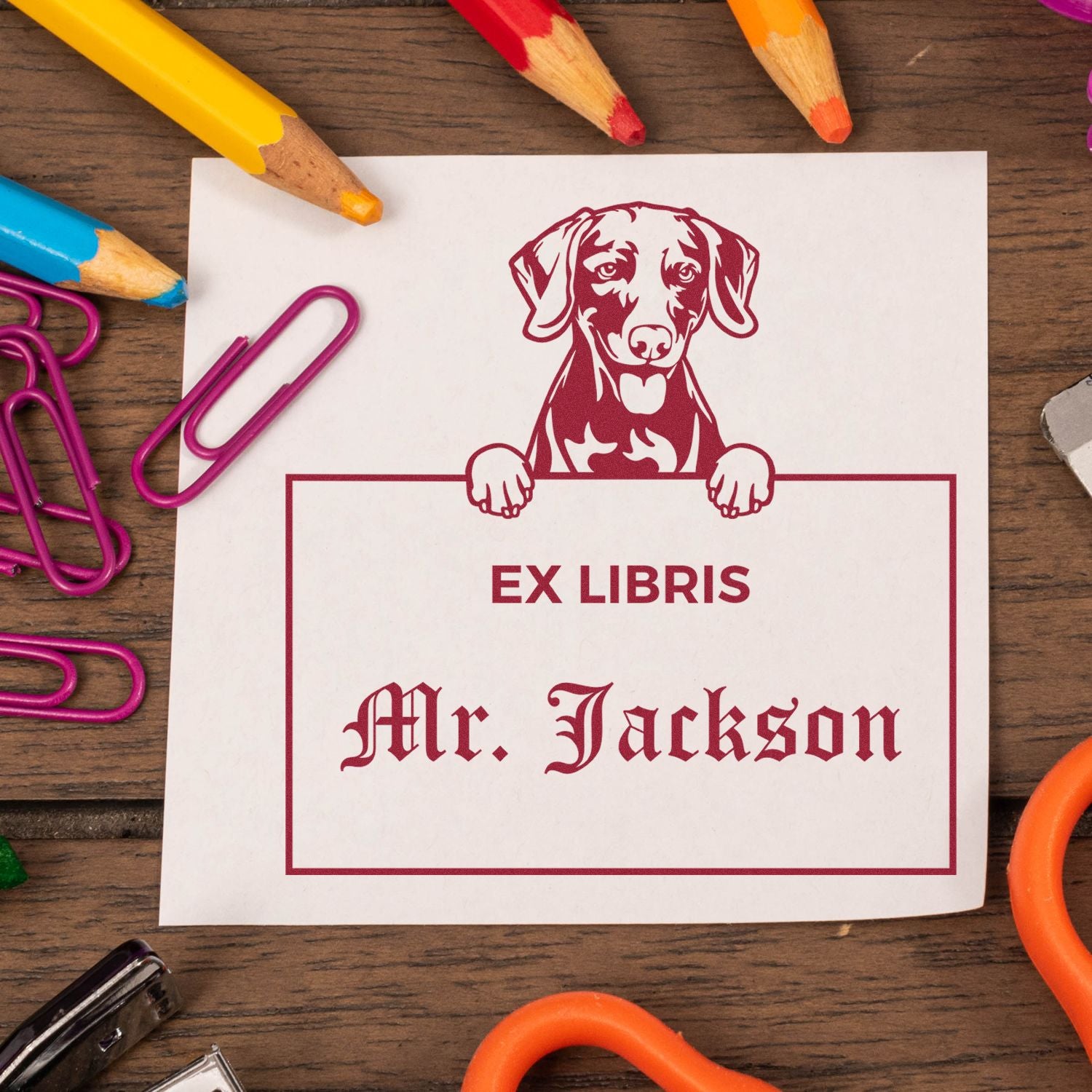 Weimaraner Custom Ex Libris Teacher Stamper - Engineer Seal Stamps