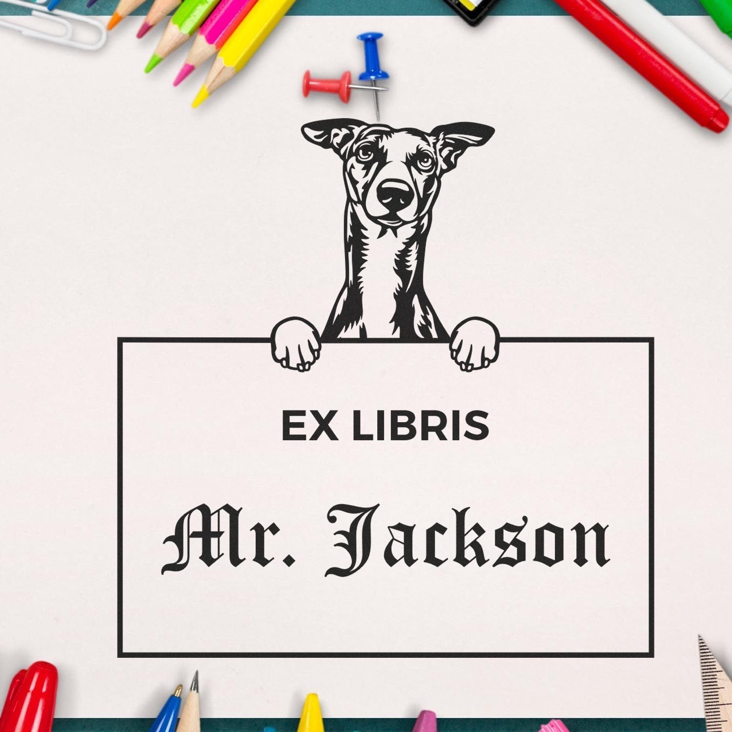 Whippet Custom Dog Ex Libris Book Stamp - Engineer Seal Stamps