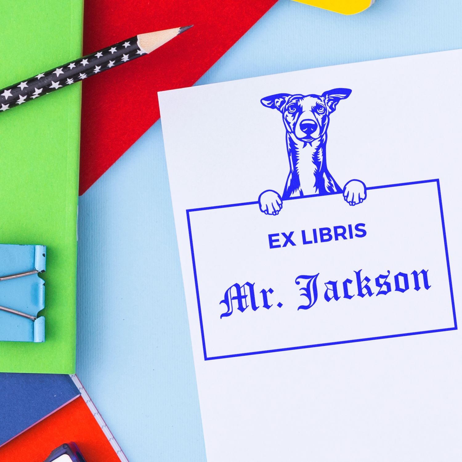 Whippet Custom Dog Ex Libris Book Stamp - Engineer Seal Stamps
