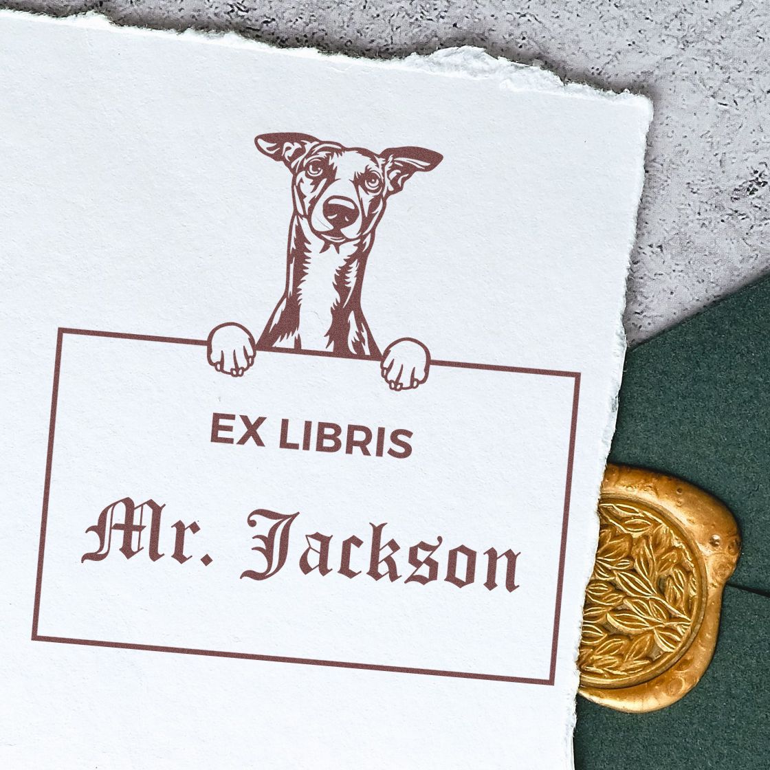 Custom-Made Ex Libris Stamp with Whippet - Engineer Seal Stamps