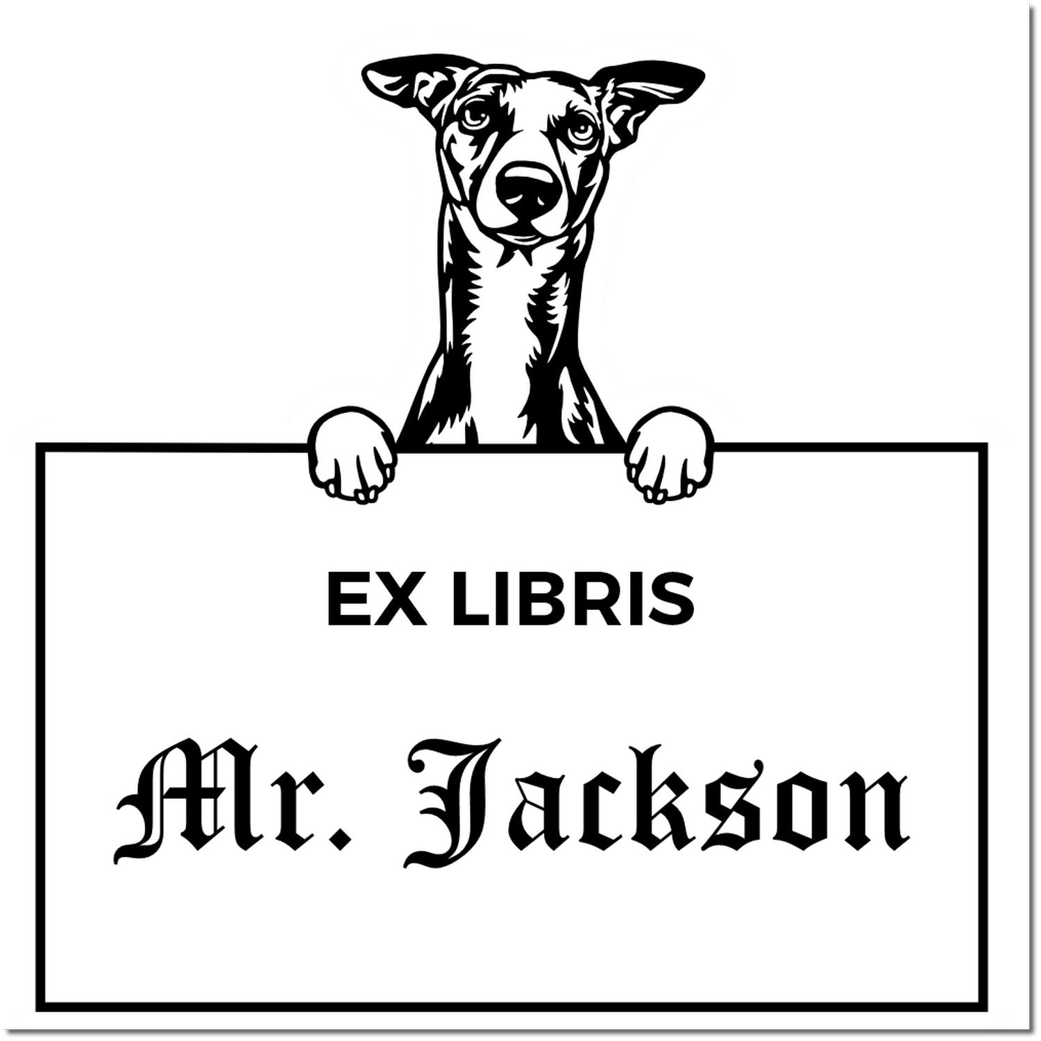 Whippet Custom Dog Ex Libris Book Stamp - Engineer Seal Stamps