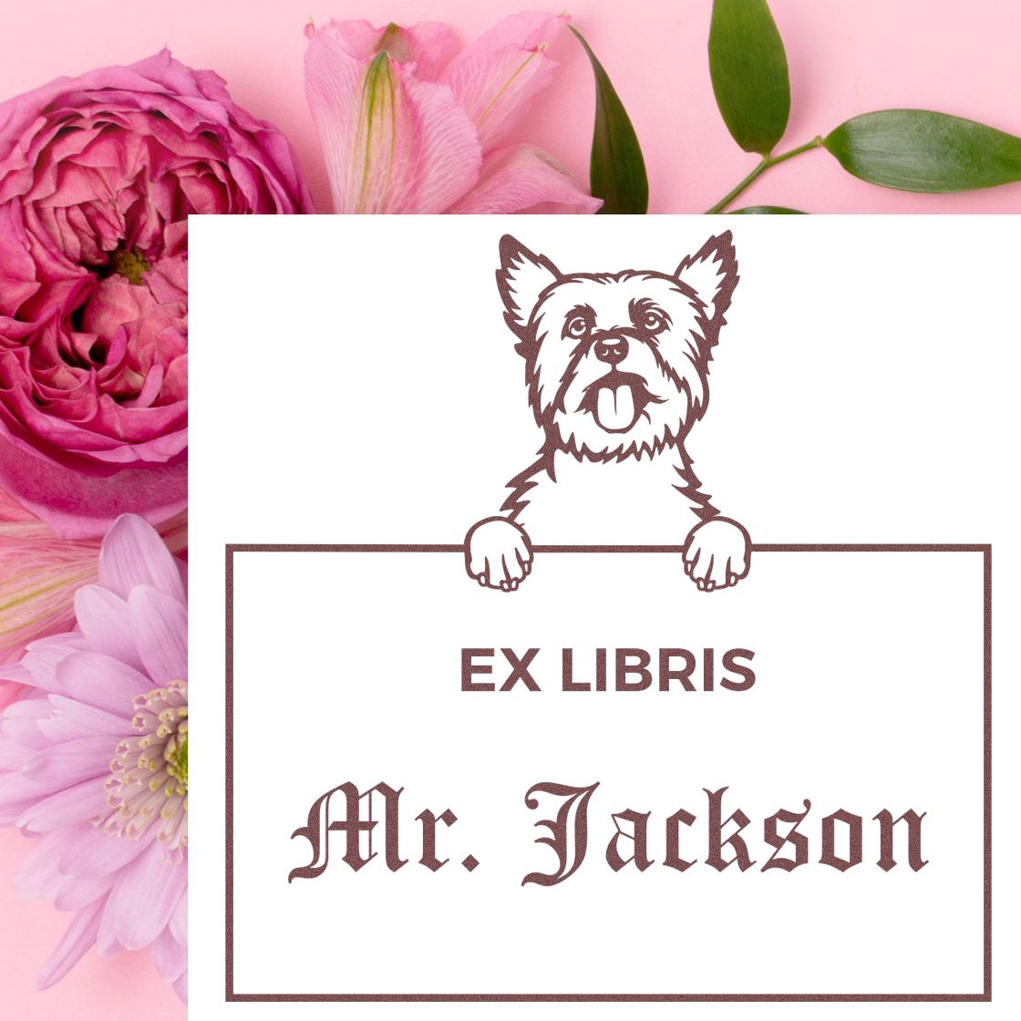 Yorkshire Terrier Custom Dog Ex Libris Library Stamp - Engineer Seal Stamps