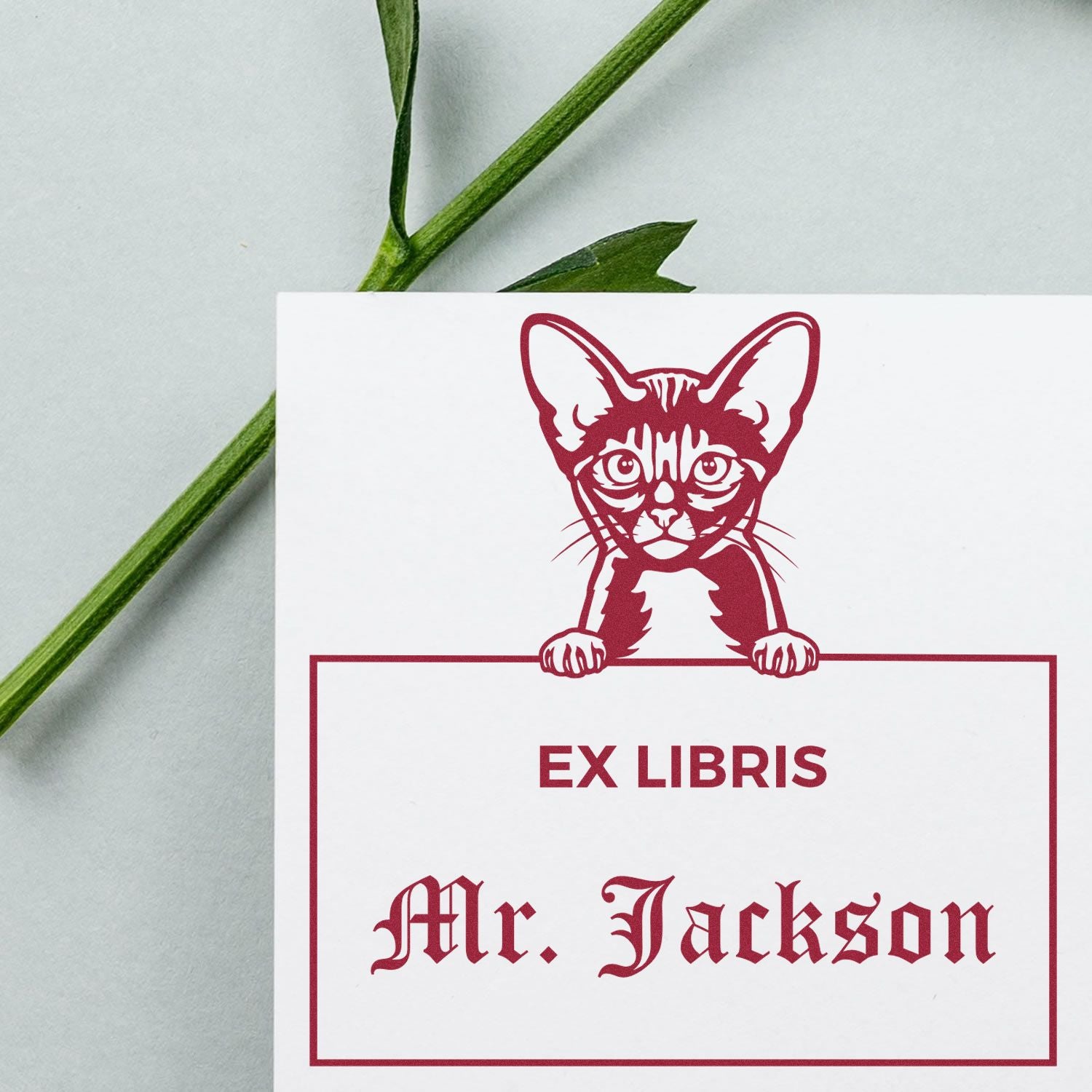 Personalized Ex Libris Library Stamp with Abyssinian Cat - Engineer Seal Stamps