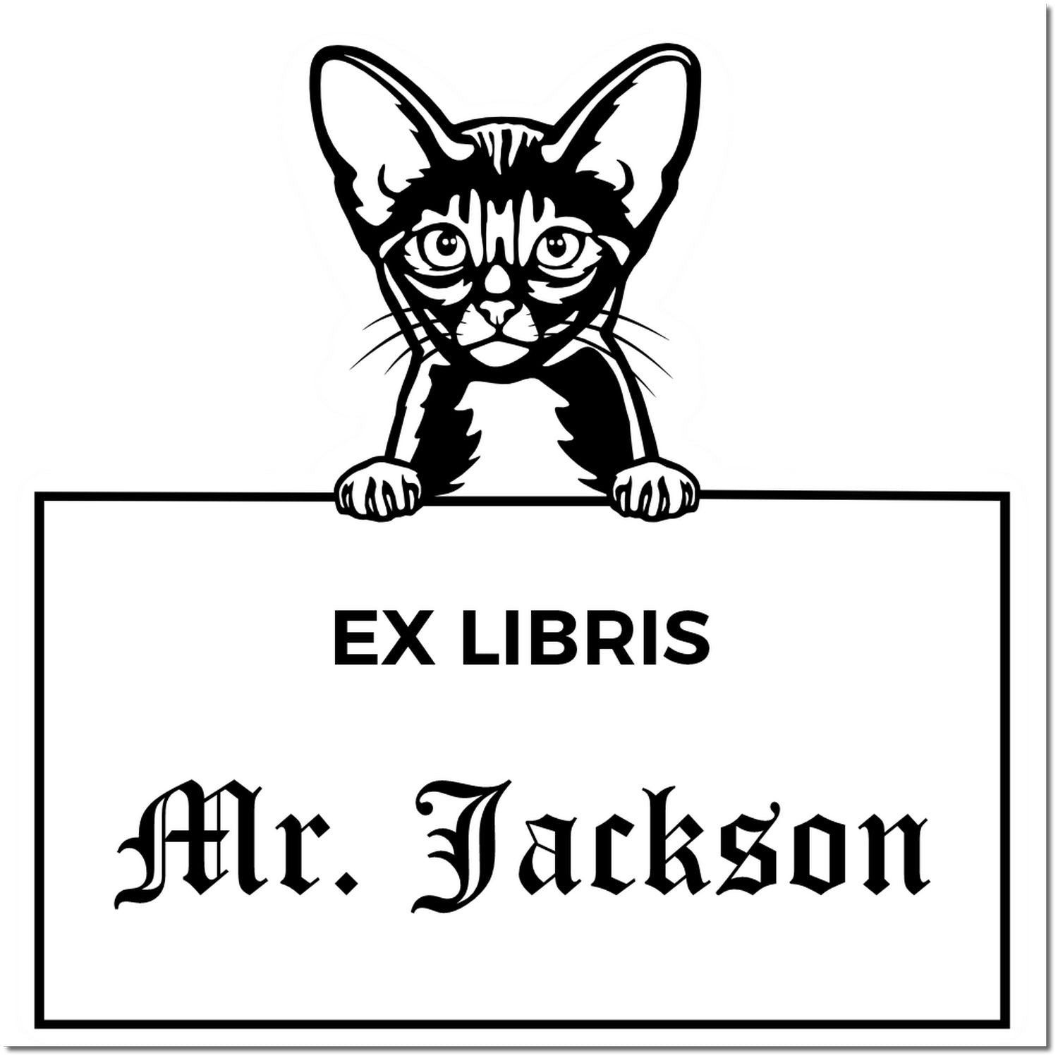 Abyssinian Personalized Cat-Themed Ex Libris Book Label Stamp - Engineer Seal Stamps