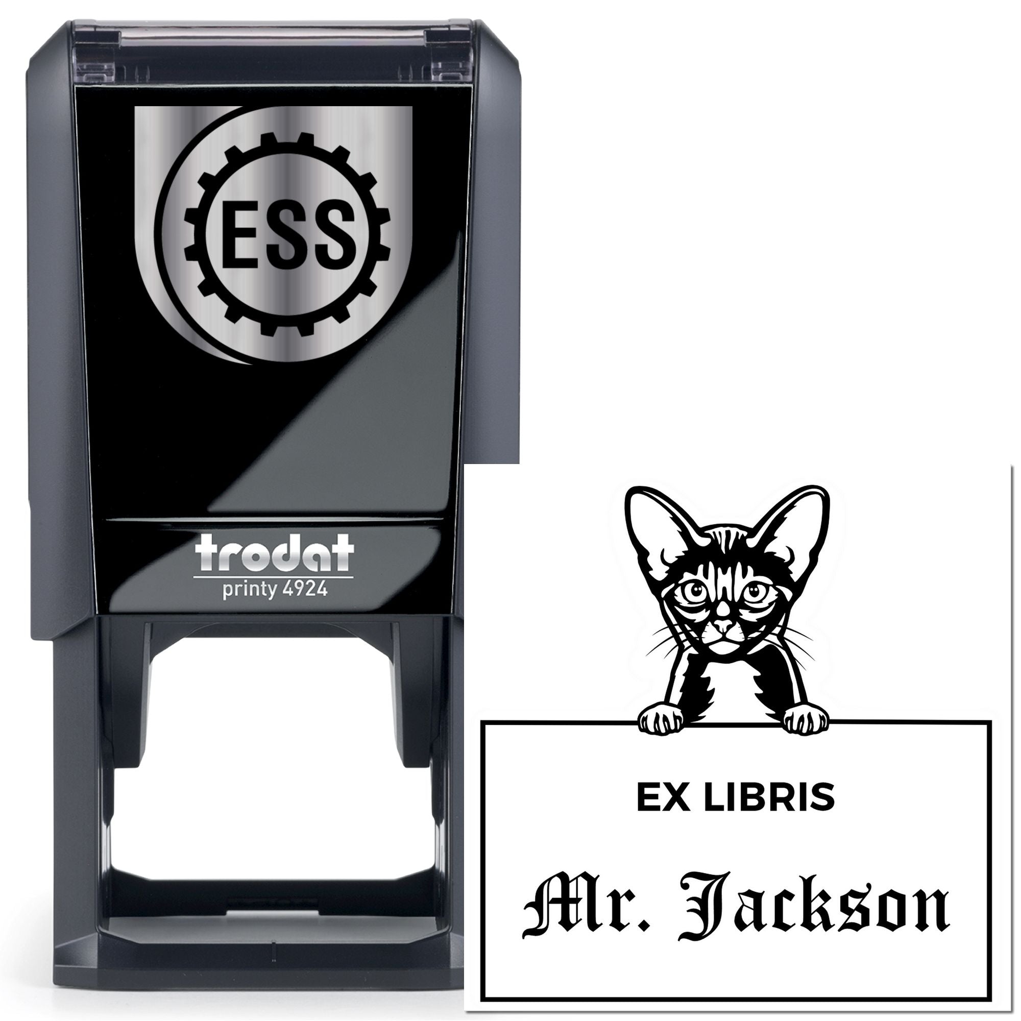 Self-Inking Abyssinian Custom Cat Ex Libris Library Stamp - Engineer Seal Stamps