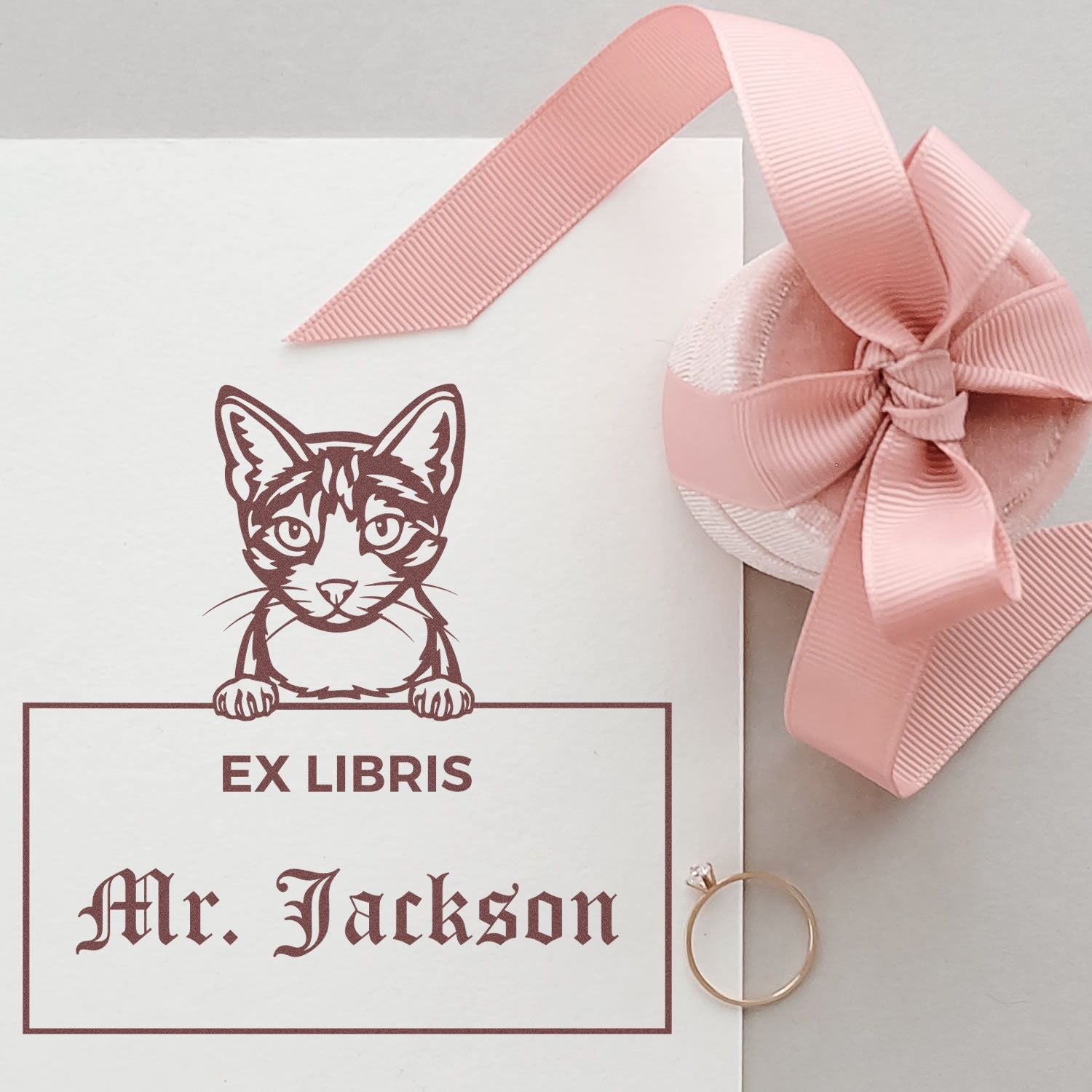 Personalized Ex Libris Library Stamper with Aegean Cat - Engineer Seal Stamps