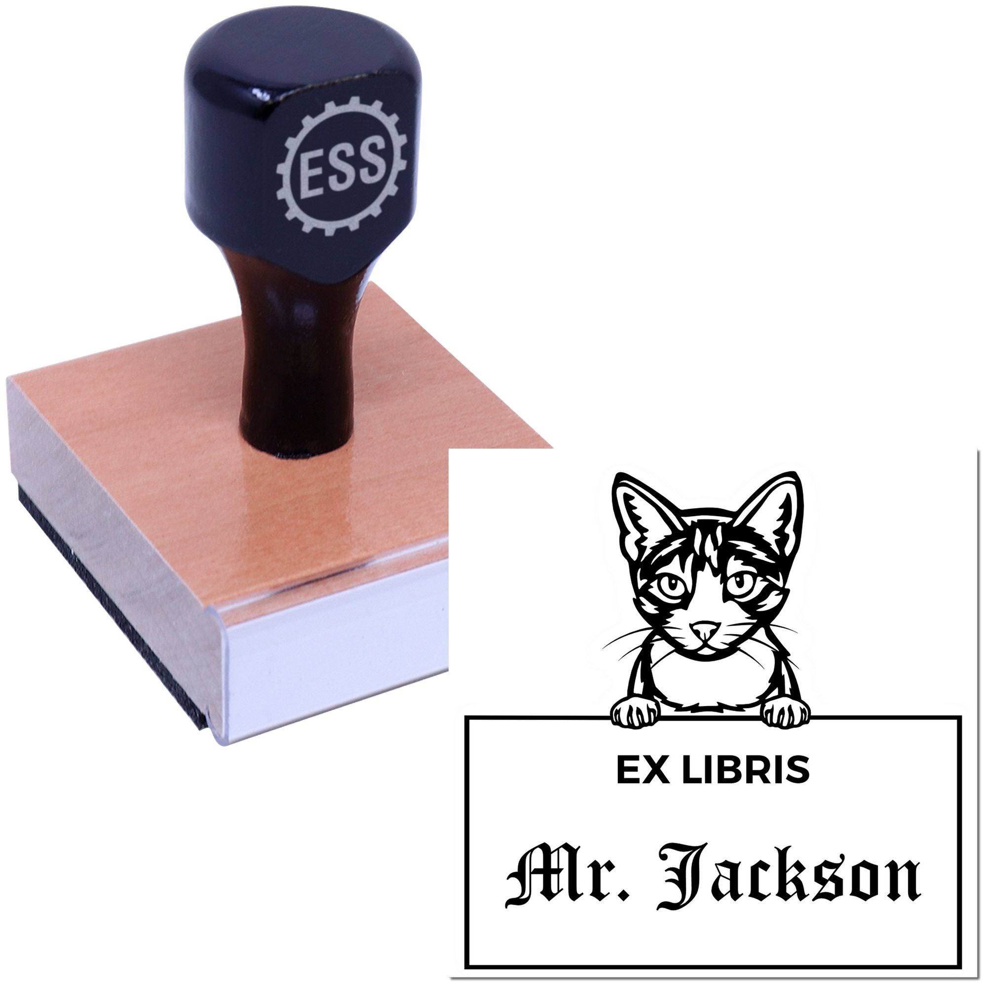 Aegean Personalized Cat-Themed Ex Libris Stamp - Engineer Seal Stamps